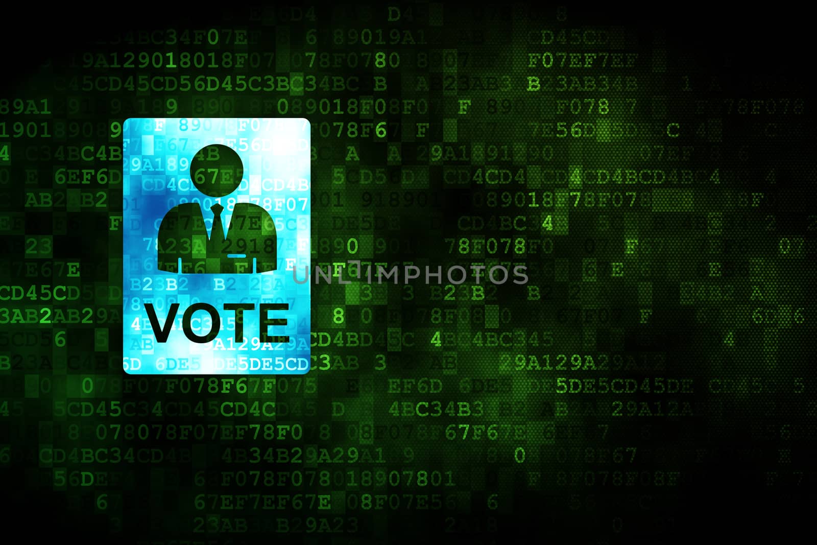 Politics concept: pixelated Ballot icon on digital background, empty copyspace for card, text, advertising