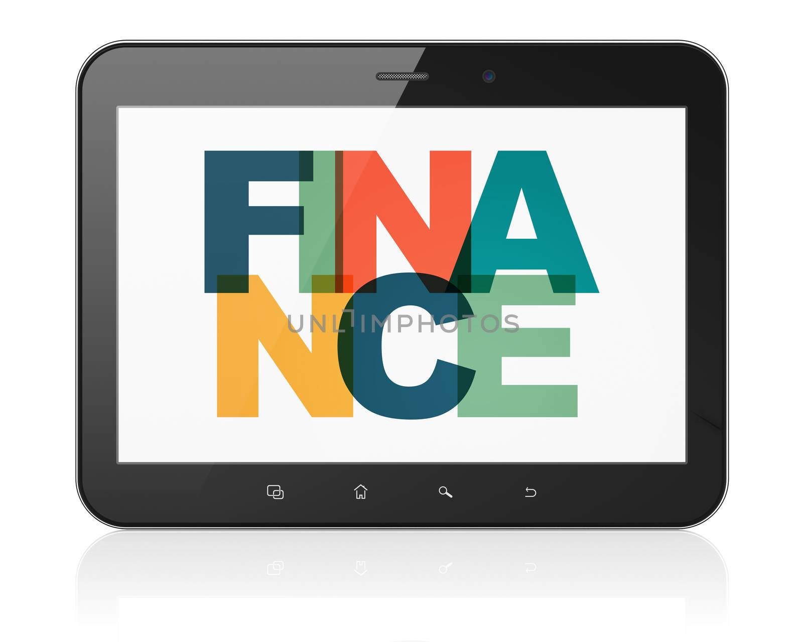 Finance concept: Tablet Computer with Painted multicolor text Finance on display, 3D rendering