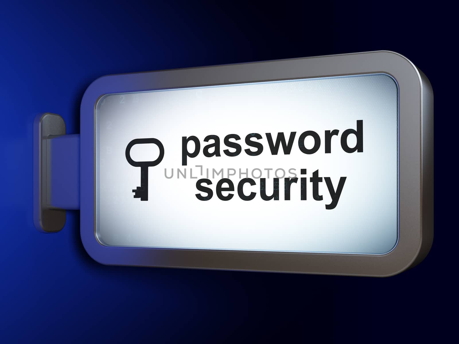 Privacy concept: Password Security and Key on advertising billboard background, 3D rendering