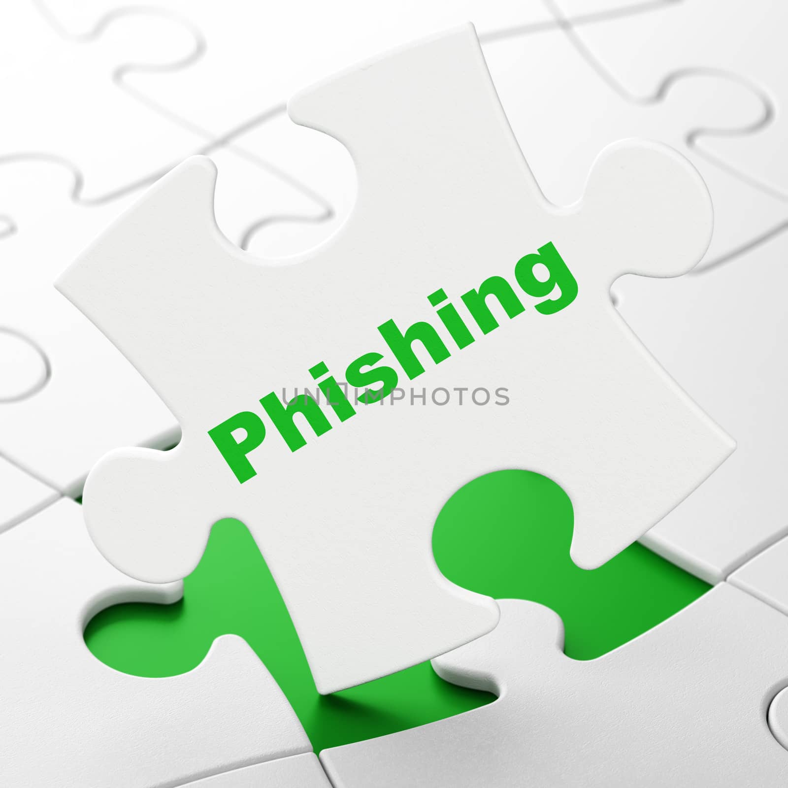 Security concept: Phishing on White puzzle pieces background, 3D rendering