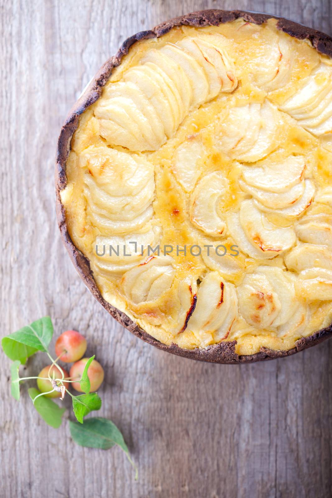 Apple pie on wooden table. Gluten free.