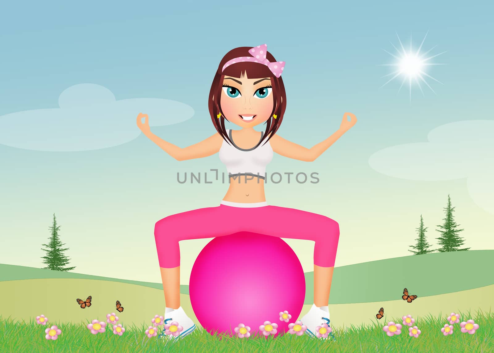 illustration of girl doing pilates in nature