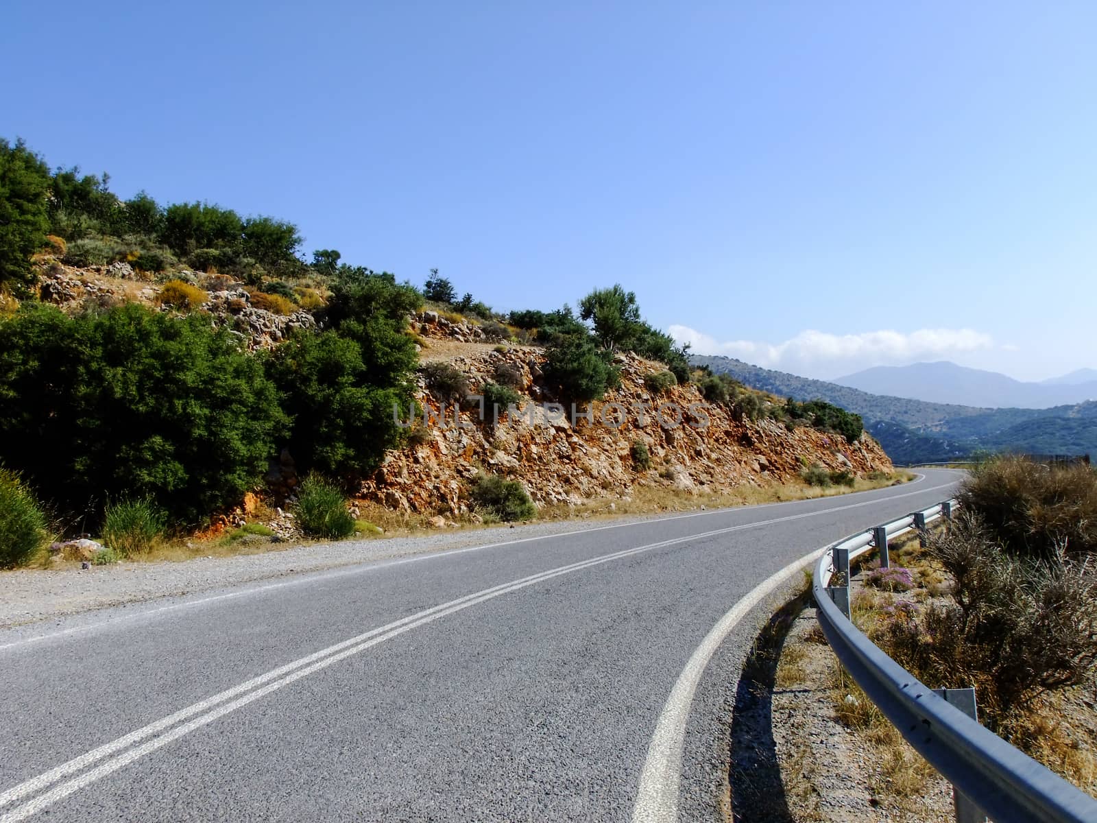 Road Curve in the Serpantines of Crete Island in Greece