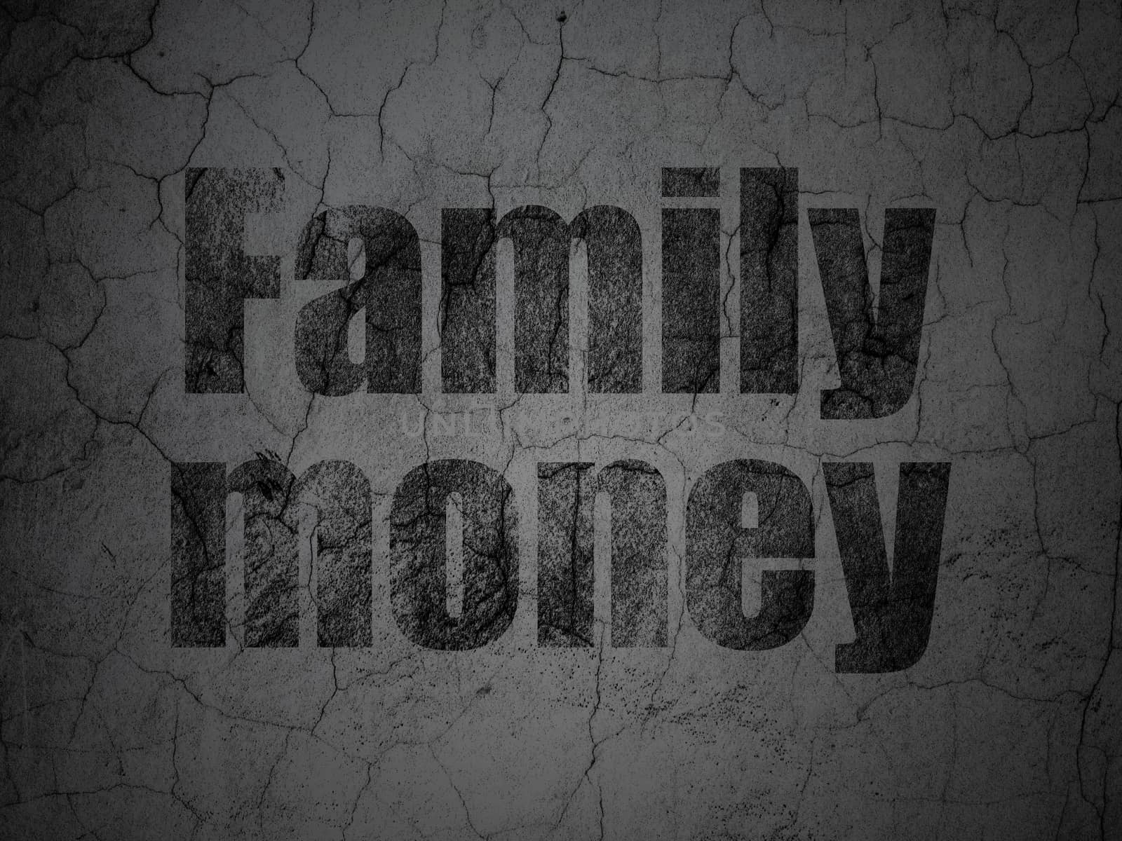 Banking concept: Black Family Money on grunge textured concrete wall background