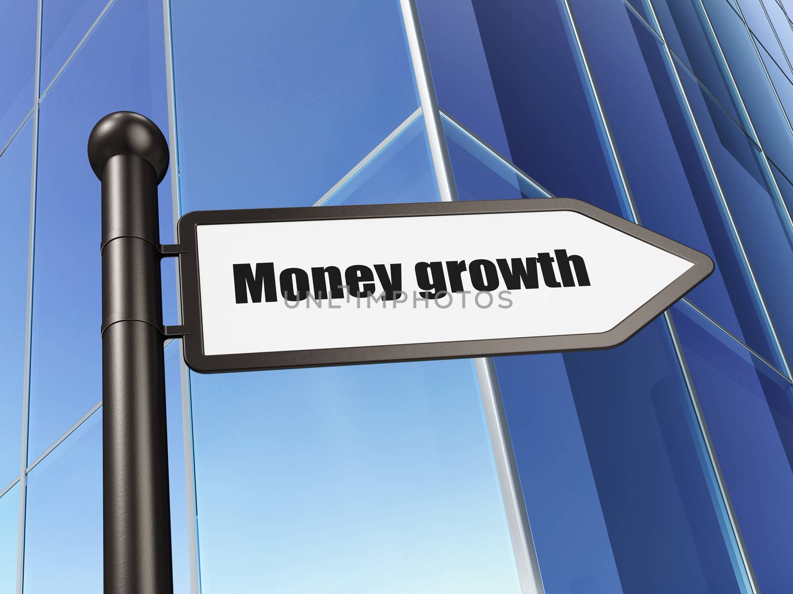 Banking concept: sign Money Growth on Building background, 3D rendering