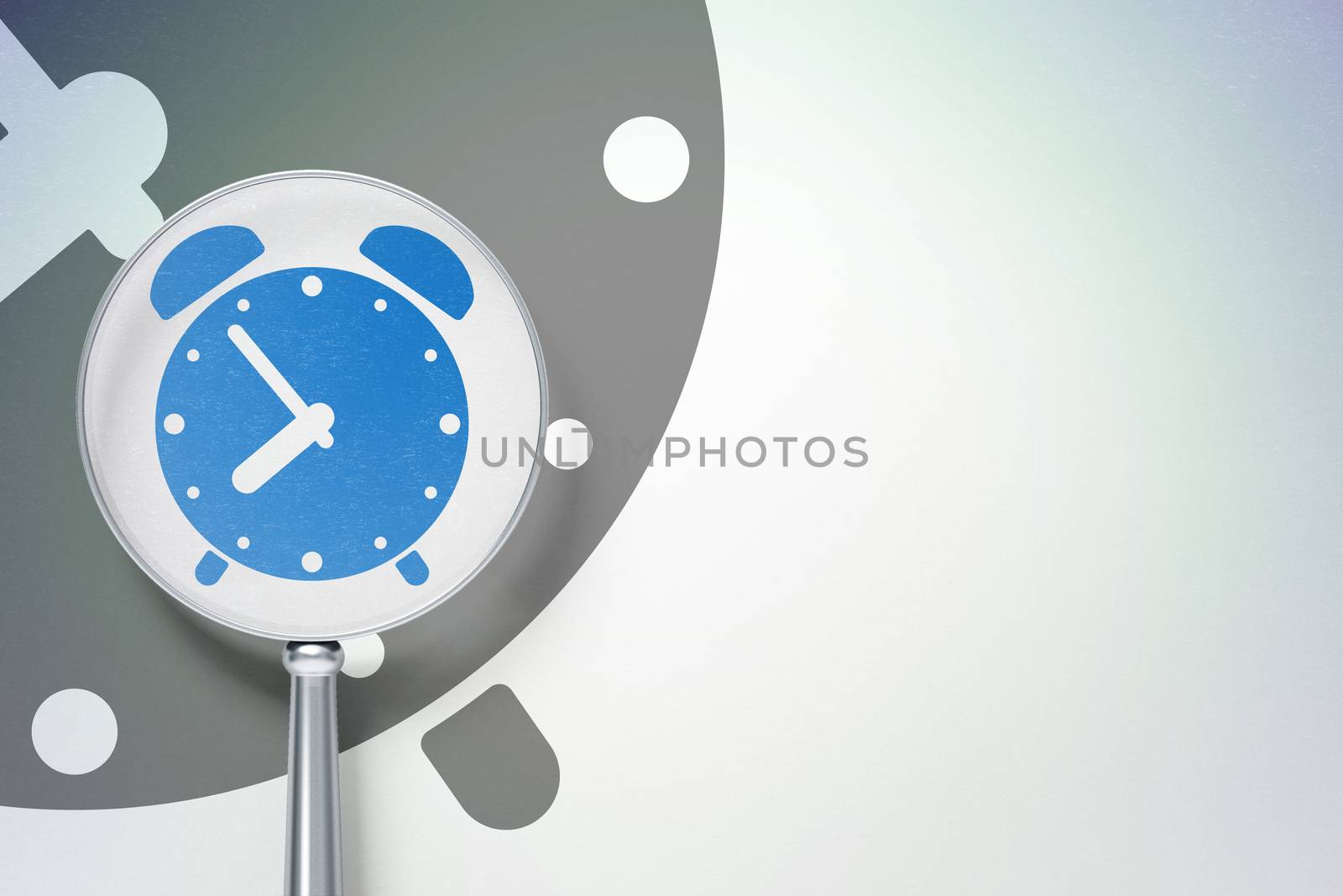 Timeline concept:  Alarm Clock with optical glass on digital background by maxkabakov