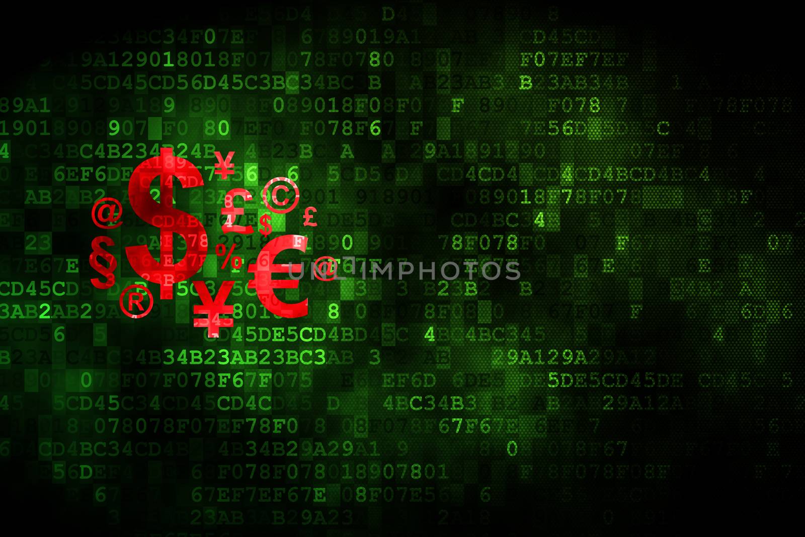 Advertising concept: pixelated Finance Symbol icon on digital background, empty copyspace for card, text, advertising