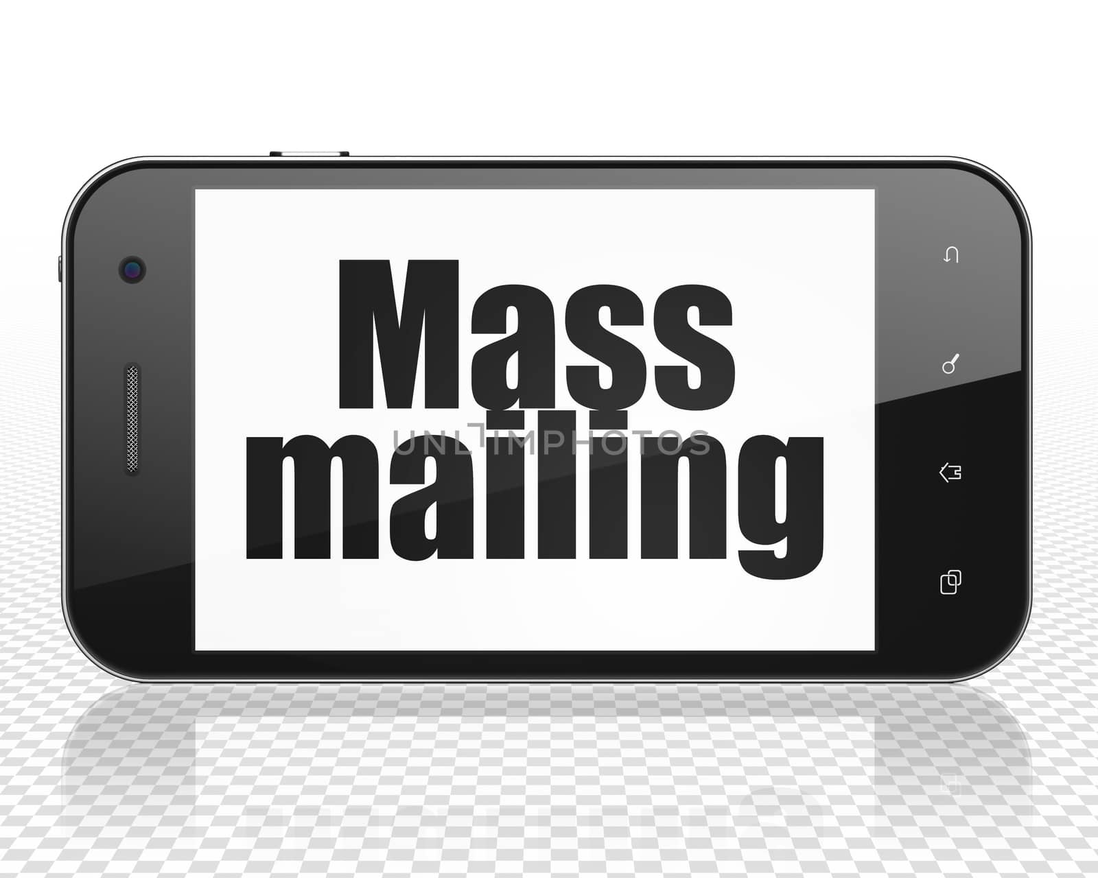 Marketing concept: Smartphone with black text Mass Mailing on display, 3D rendering