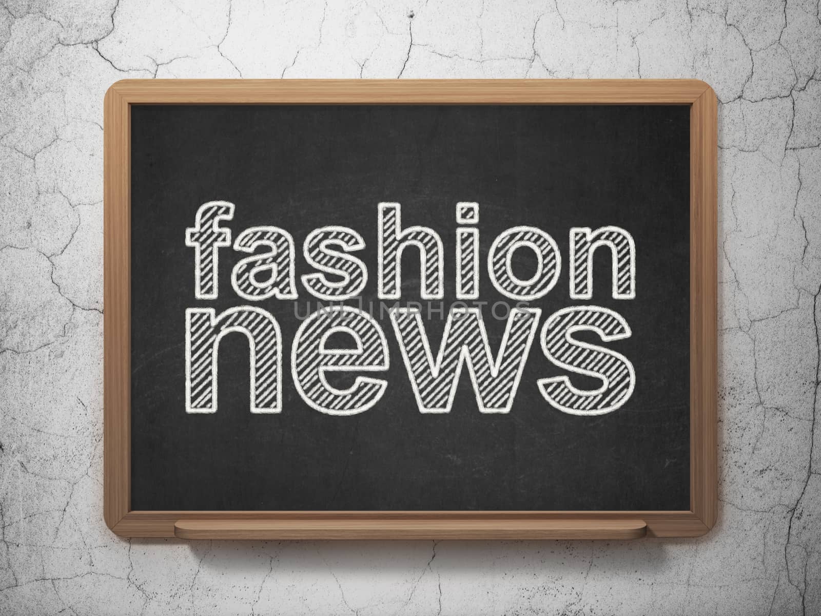 News concept: text Fashion News on Black chalkboard on grunge wall background, 3D rendering