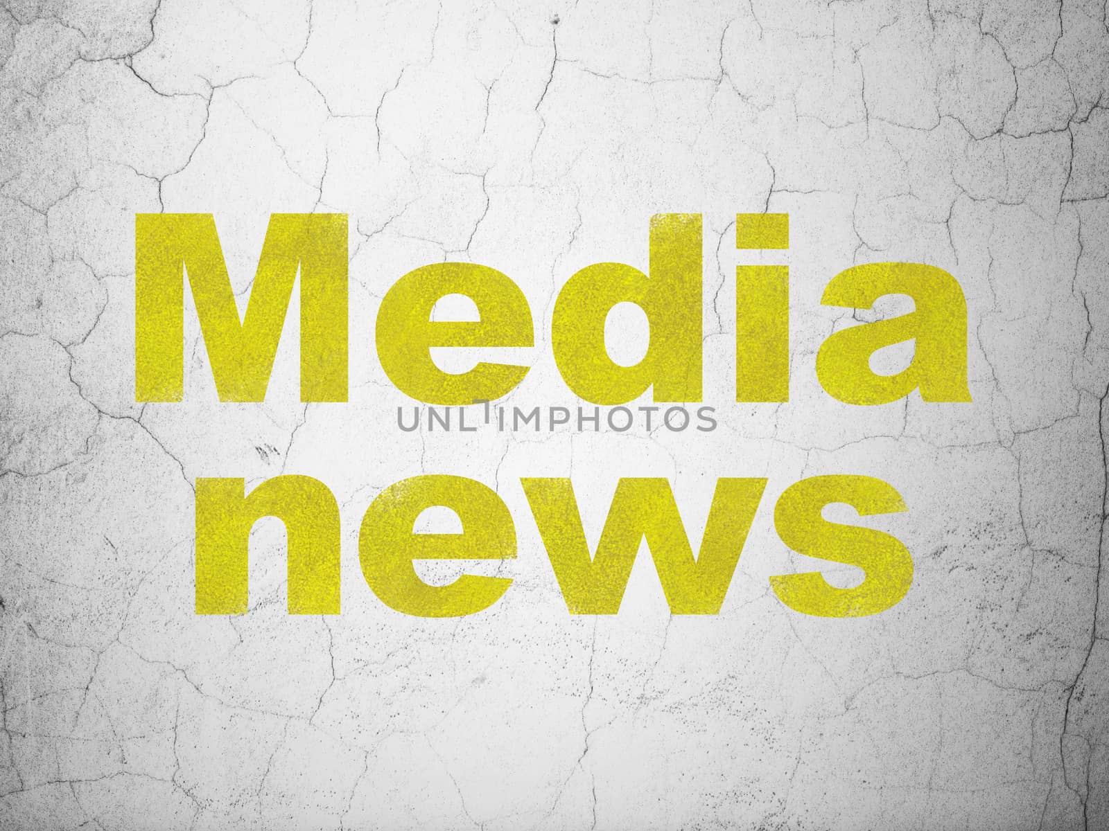 News concept: Yellow Media News on textured concrete wall background