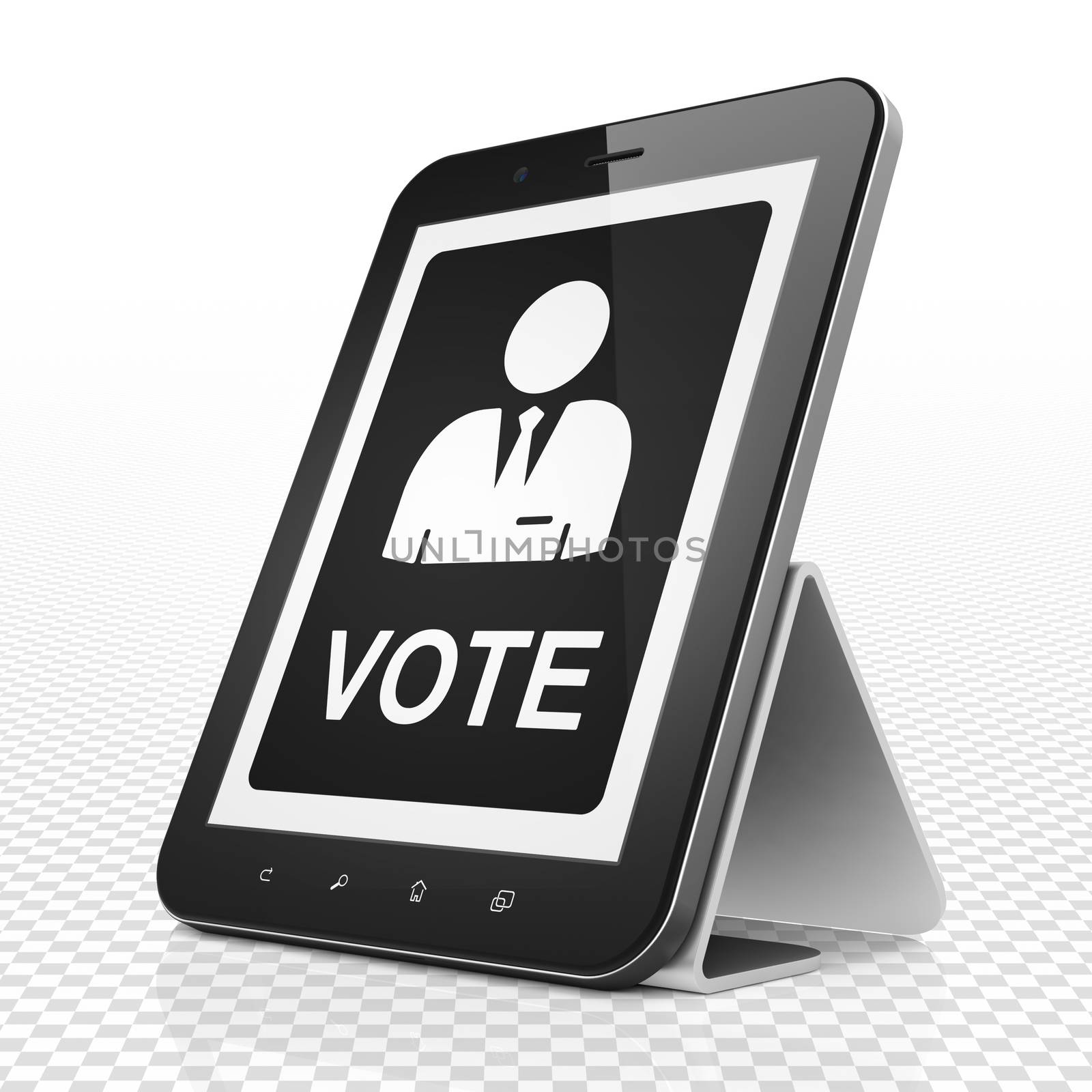 Politics concept: Tablet Computer with black Ballot icon on display, 3D rendering