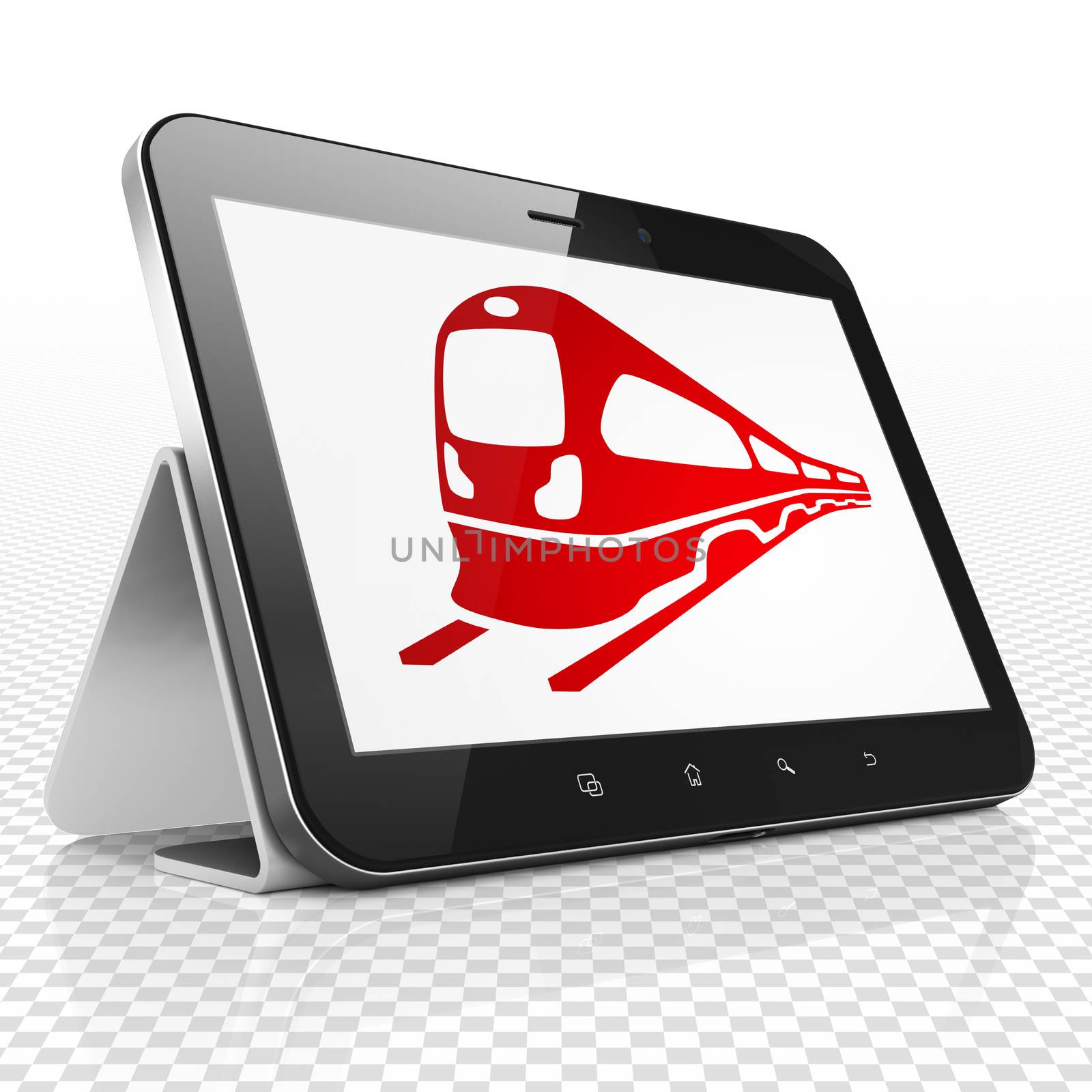 Tourism concept: Tablet Computer with red Train icon on display, 3D rendering