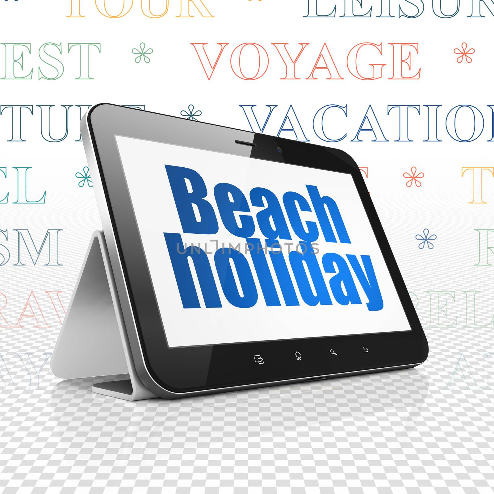 Tourism concept: Tablet Computer with Beach Holiday on display by maxkabakov