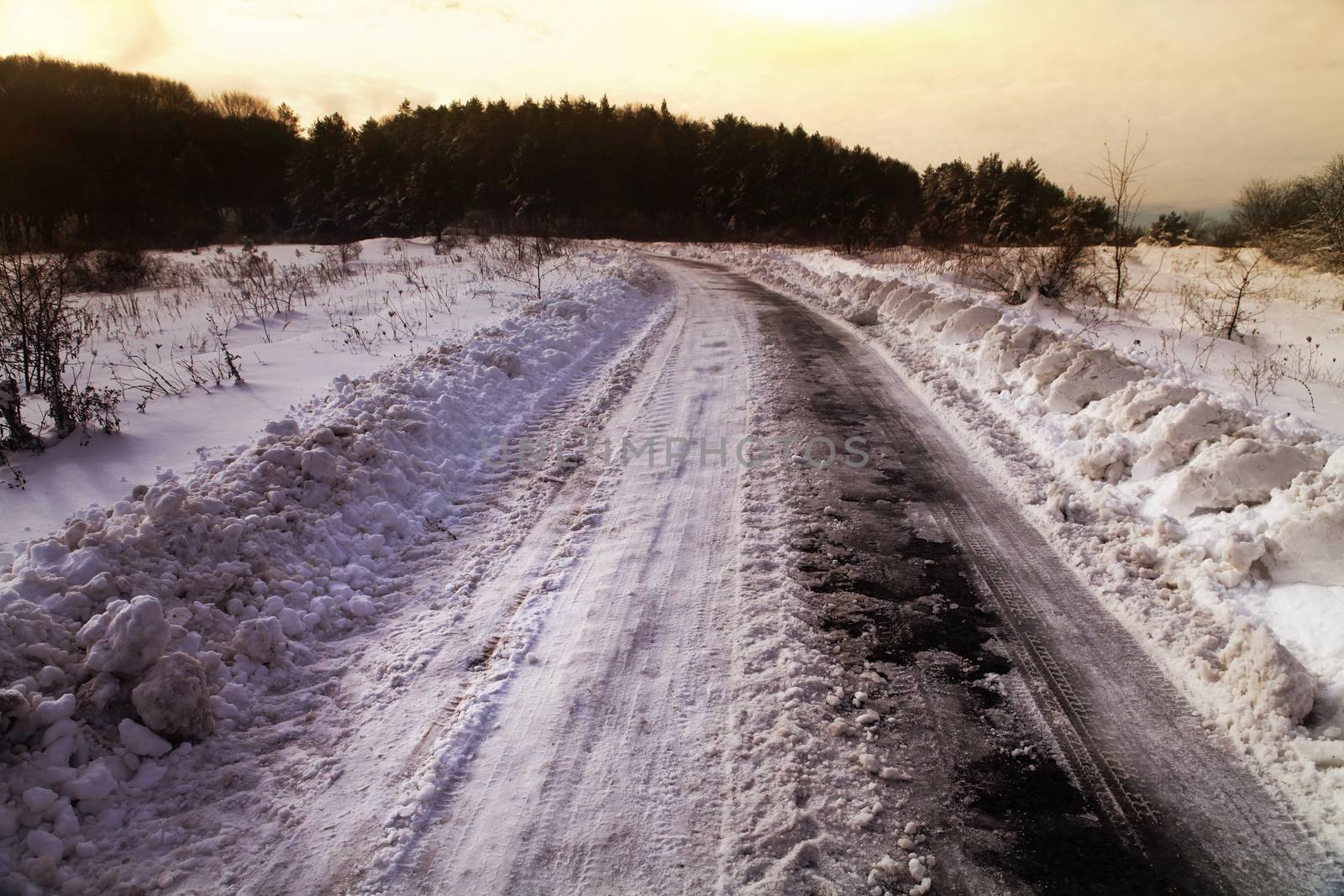 winter road in rural areas by ssuaphoto