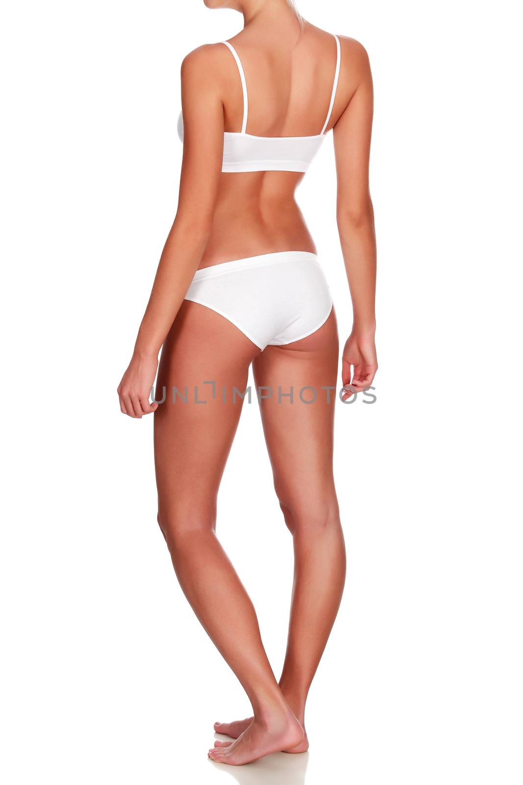 Slim woman body on white background, isolated