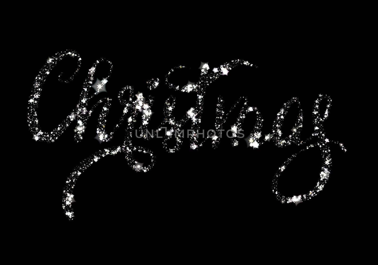 merry christmas lettering written by shining stars isolated over black background.