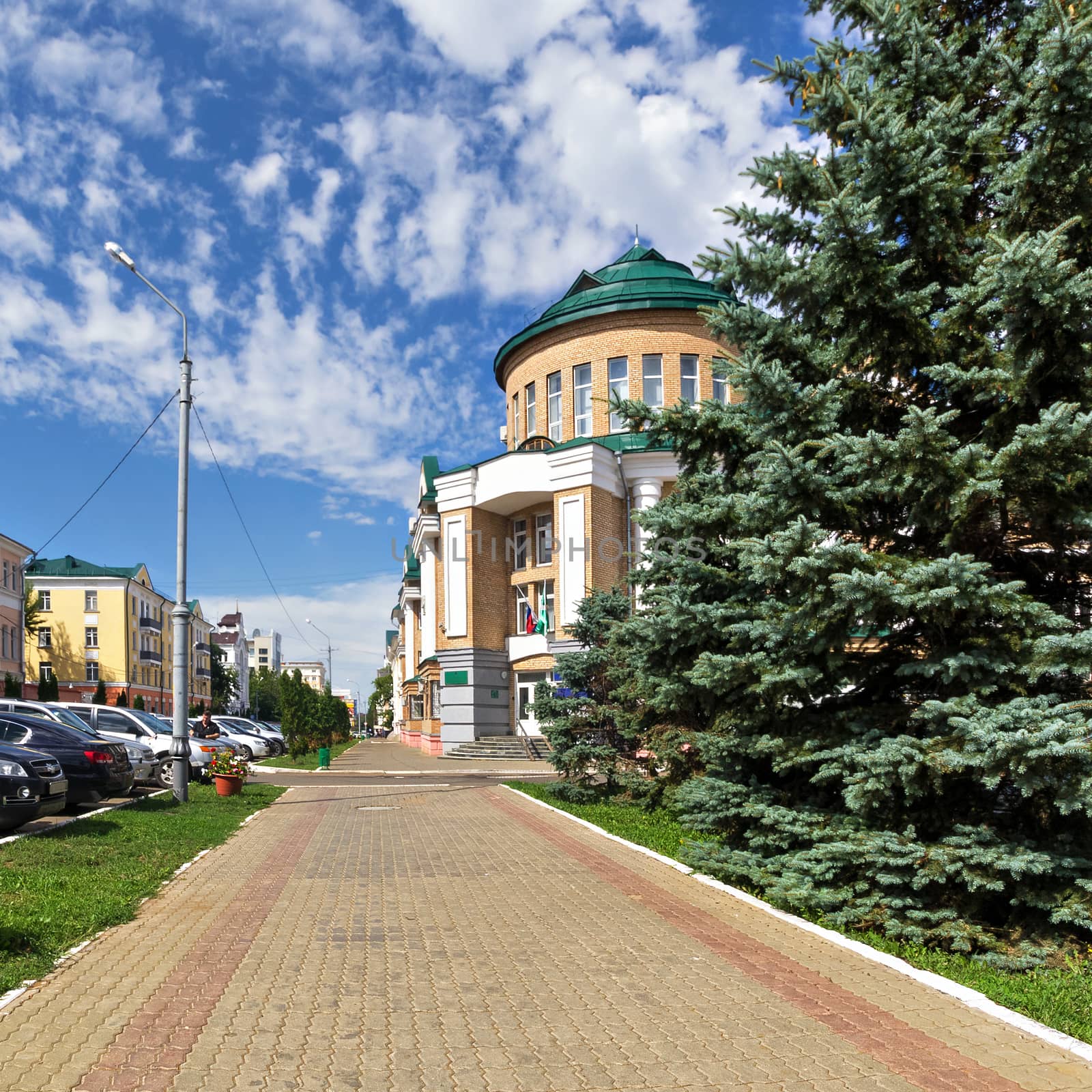 The city of Saransk in the summer. Republic Of Mordovia, Russia. People in the distance.