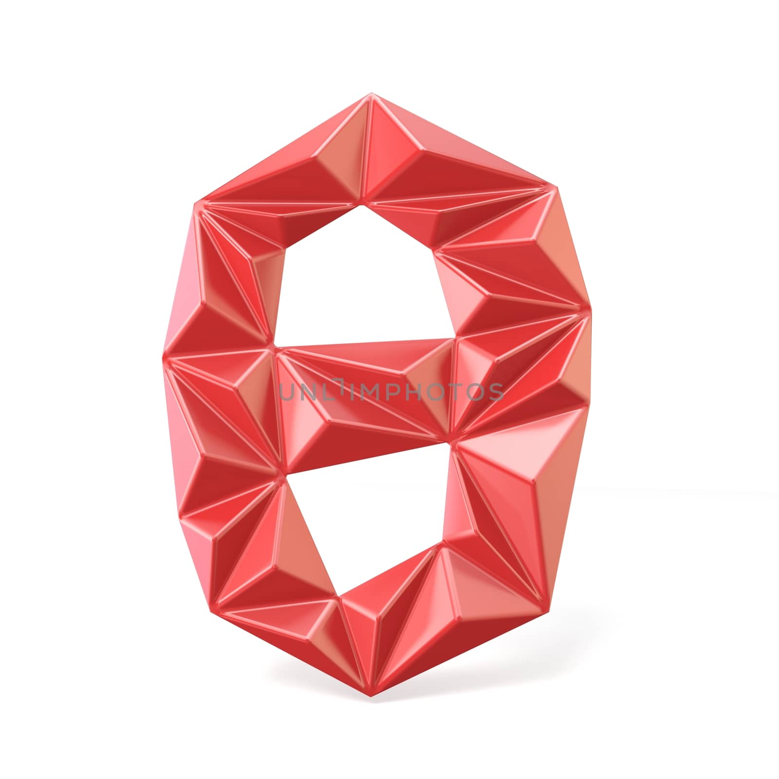 Red modern triangular font digit ZERO 0 3D render illustration isolated on white background