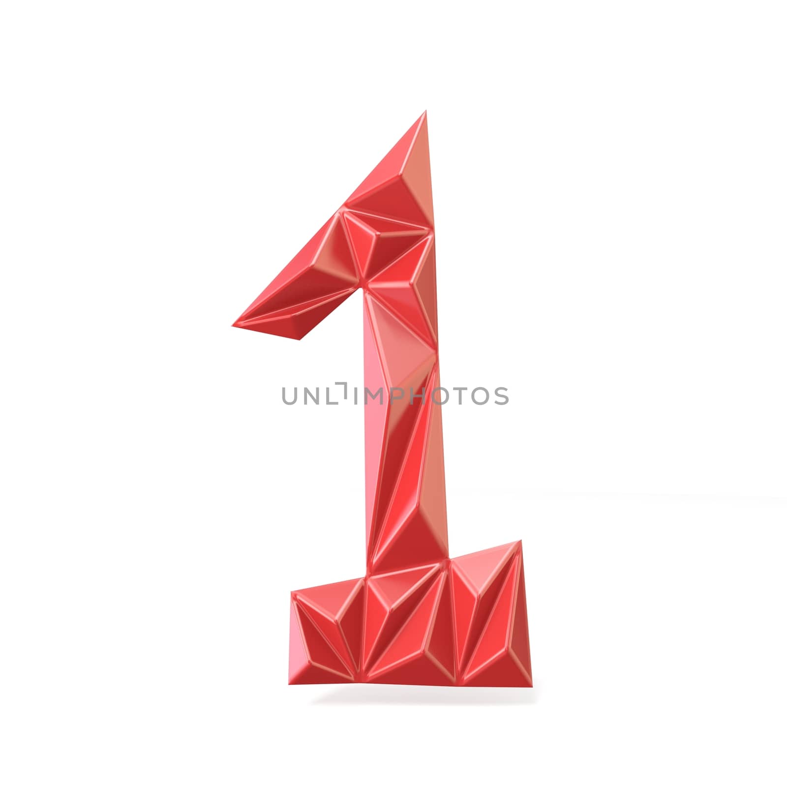 Red modern triangular font digit ONE 1 3D render illustration isolated on white background