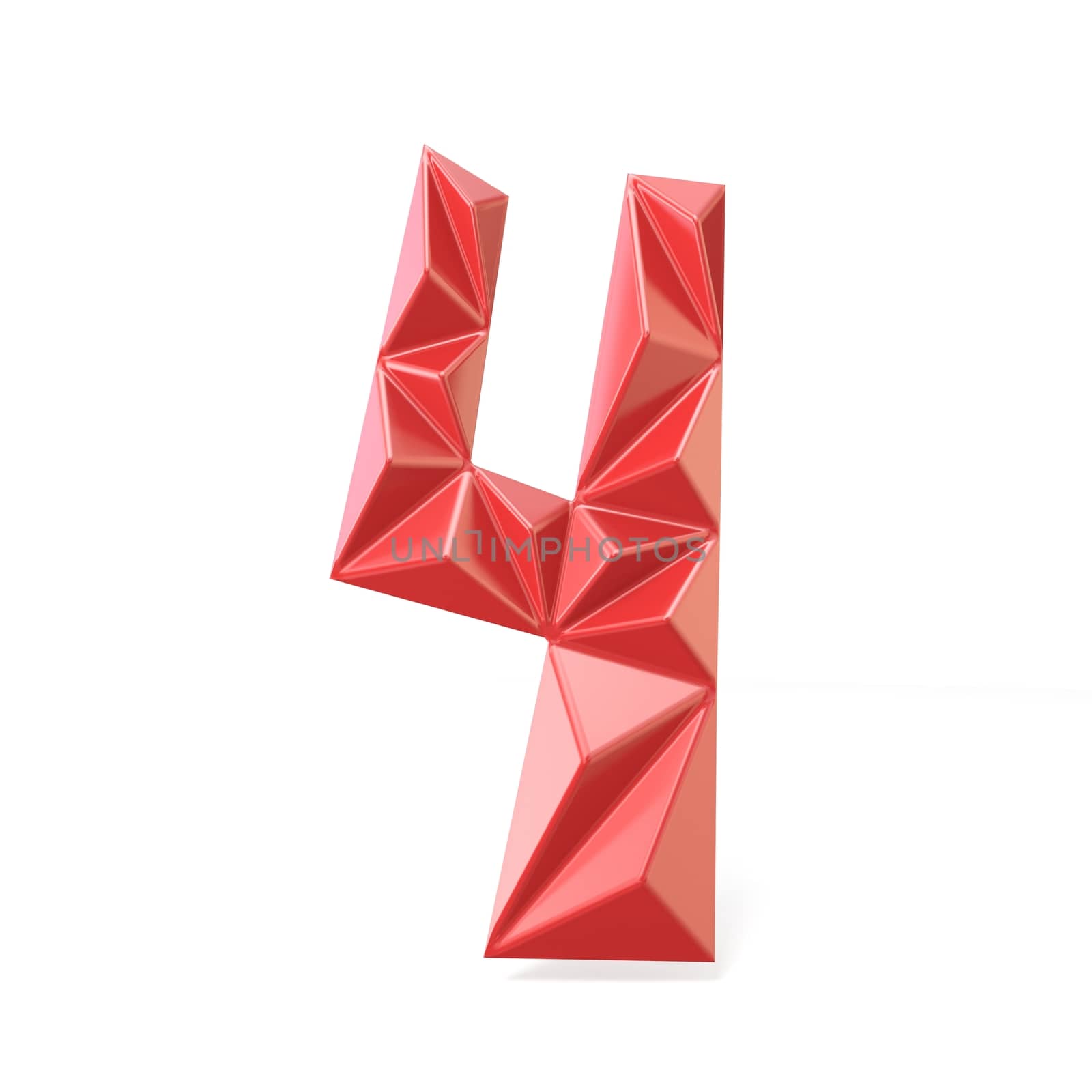 Red modern triangular font digit FOUR 4 3D render illustration isolated on white background