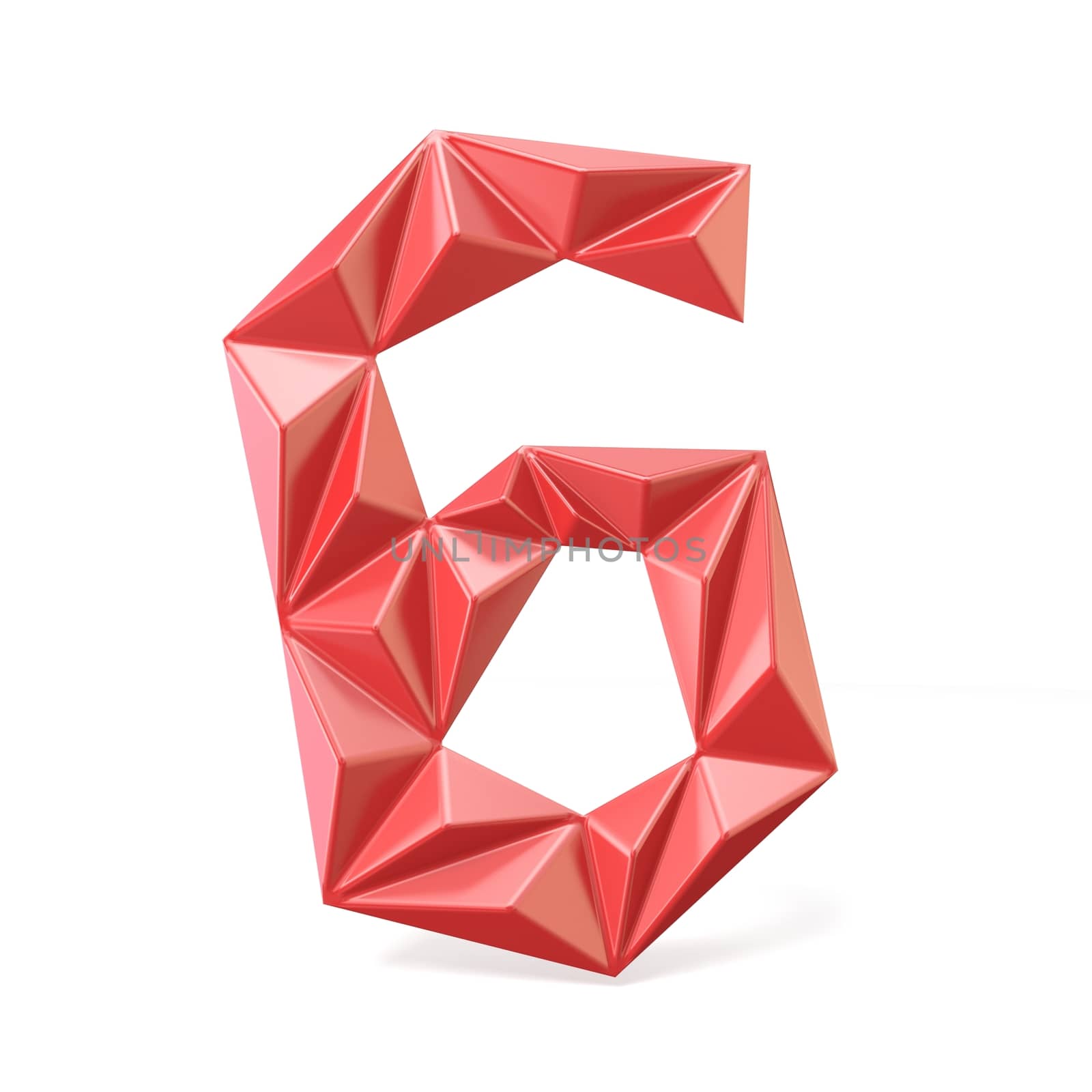 Red modern triangular font digit SIX 6 3D render illustration isolated on white background
