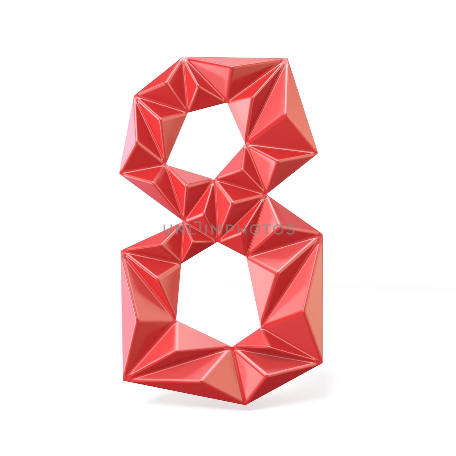 Red modern triangular font digit EIGHT 8 3D render illustration isolated on white background