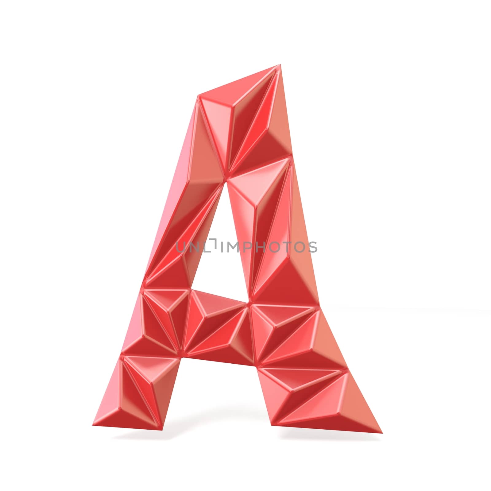 Red modern triangular font letter A. 3D render illustration isolated on white background