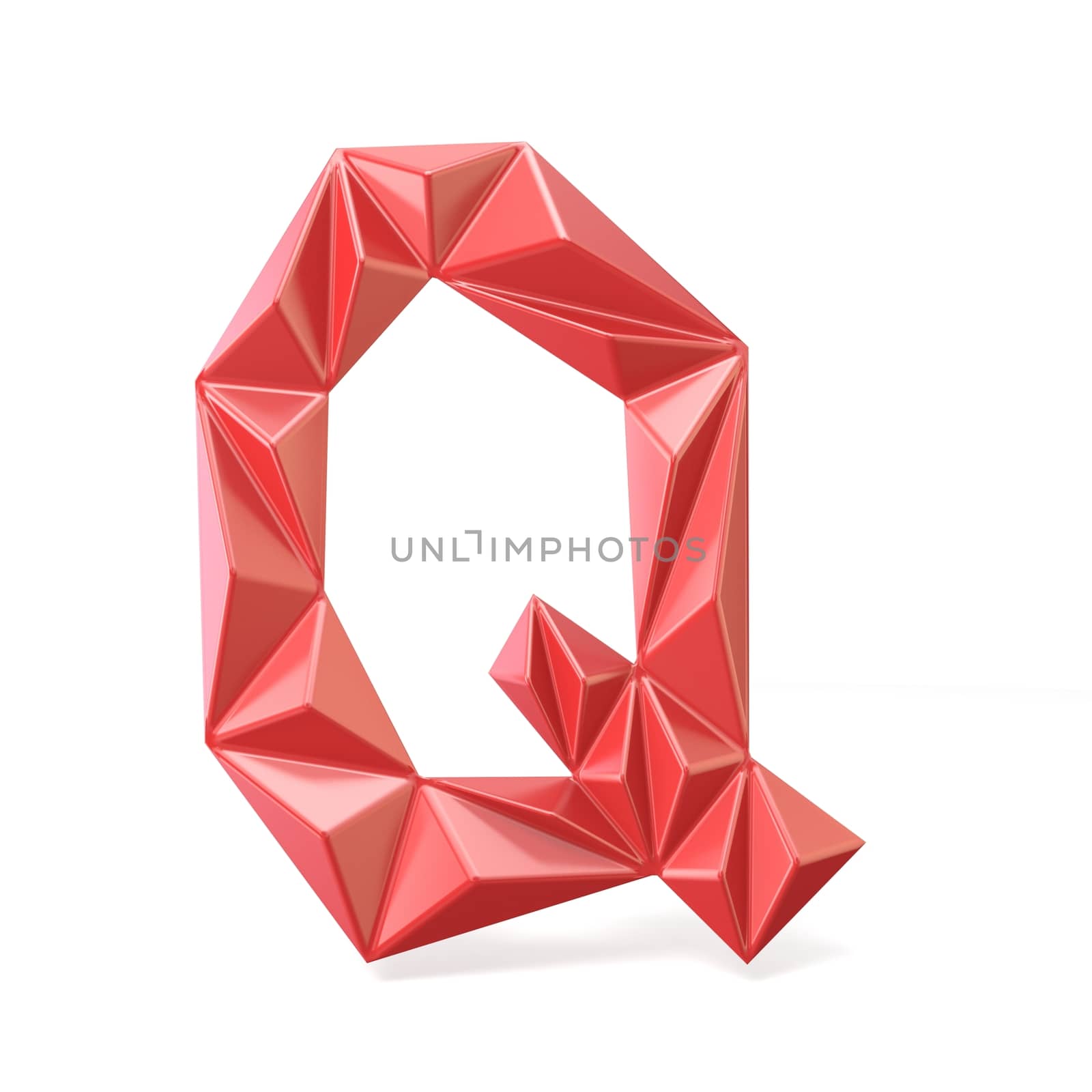 Red modern triangular font letter Q. 3D render illustration isolated on white background