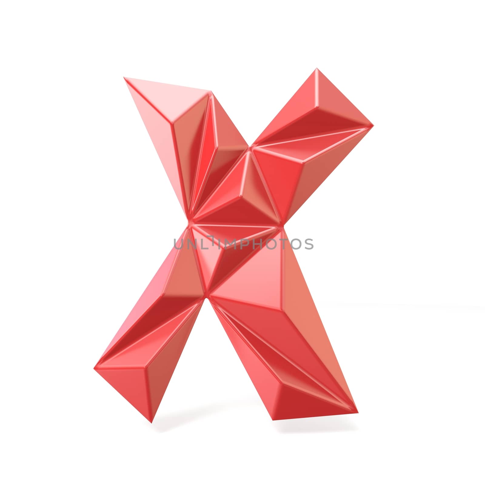 Red modern triangular font letter X. 3D render illustration isolated on white background