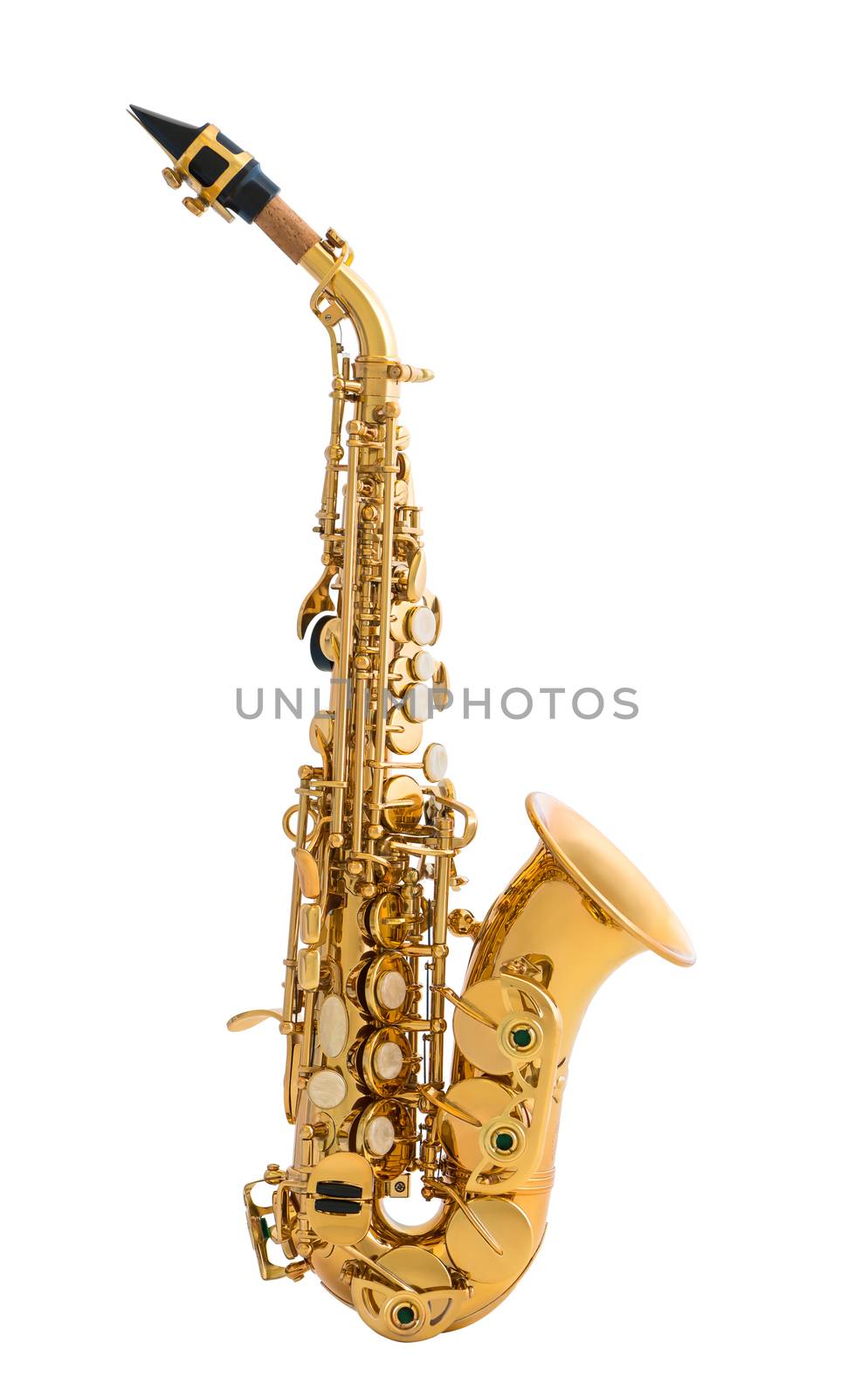 Golden Saxophone. Classical Music Wind Instrument Isolated on White Background