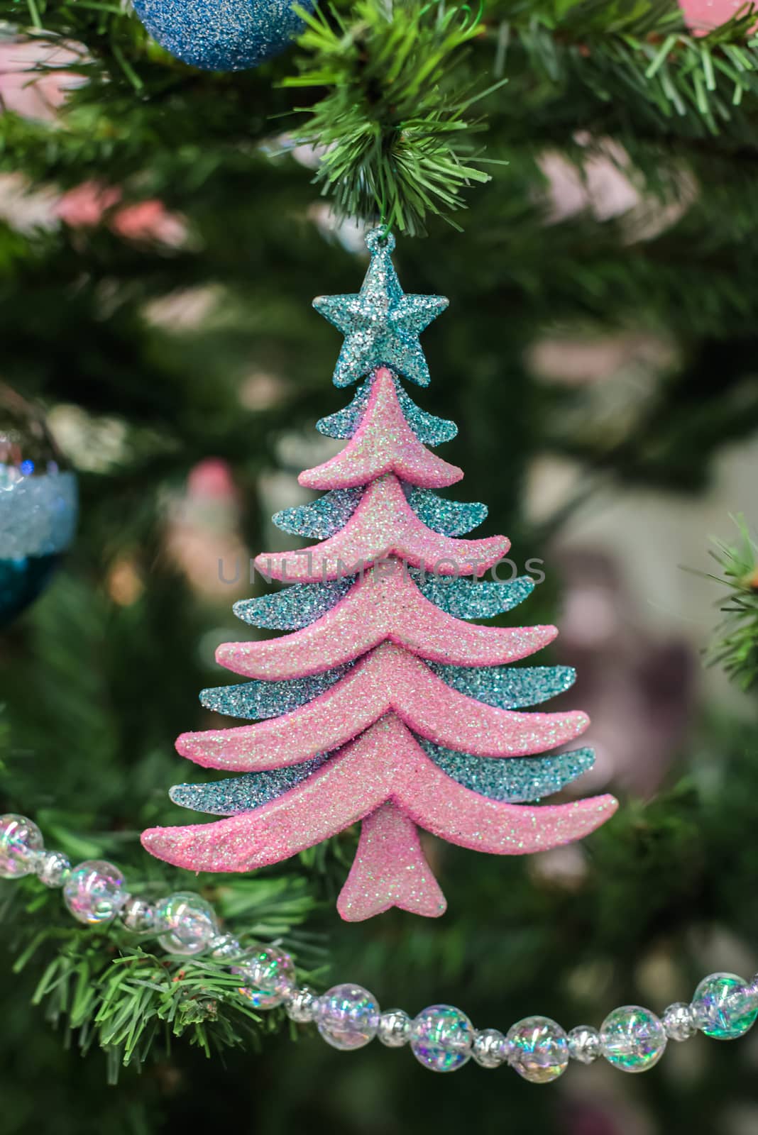 Christmas decorations on a Christmas tree. Christmas decorations like fir-tree