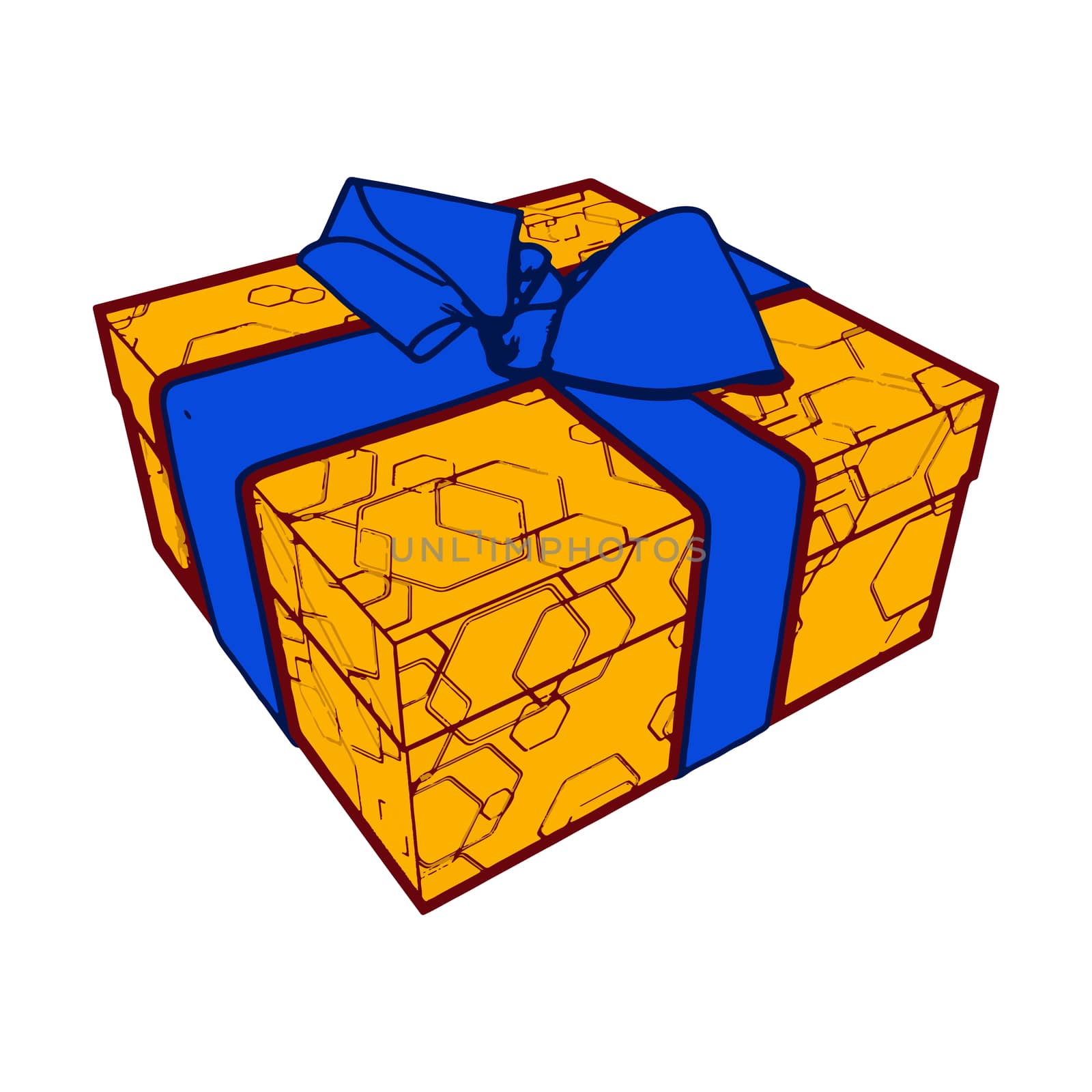 orange gift box present with bows and ribbons.  illustration by skrotov