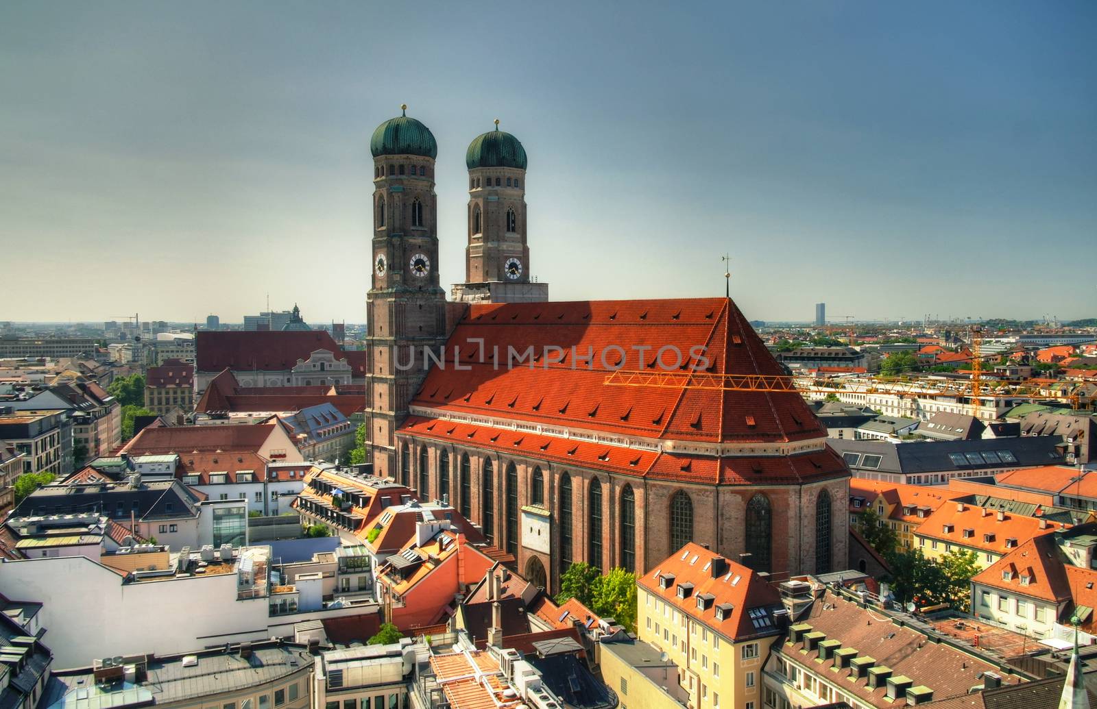 Aerial view to Frauenkirche church Munich Germany by homocosmicos