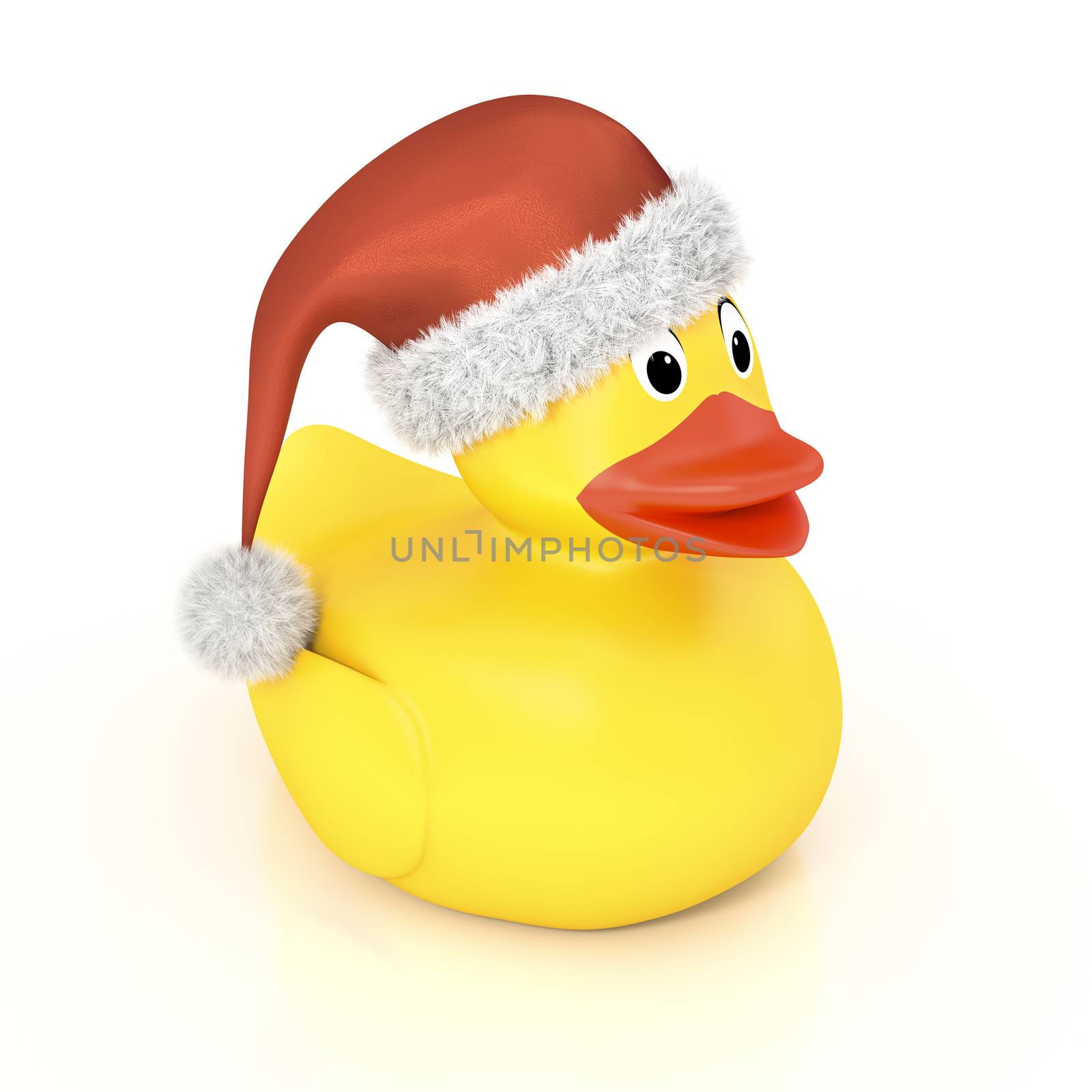 3d rendering of a yellow rubber ducky with a christmas hat