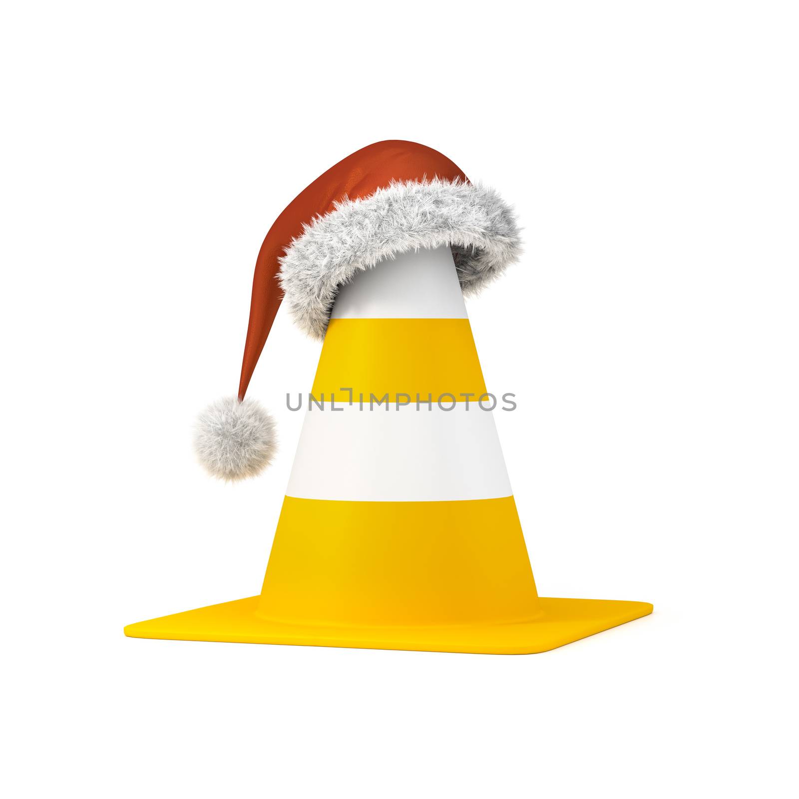 3d rendering of a traffic cone the a christmas hat