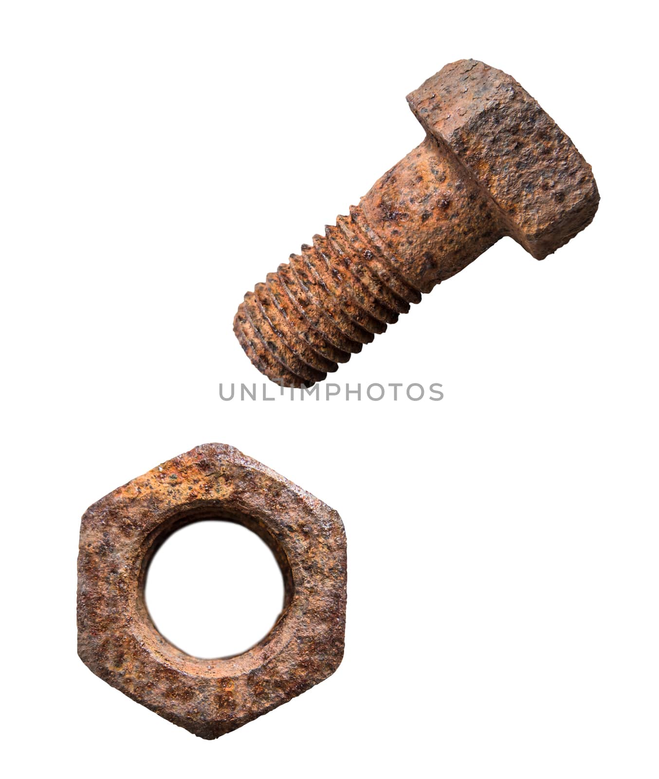 Isolated Rusty Screw And Nut by mrdoomits