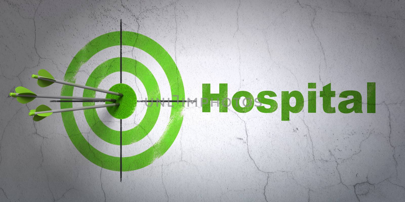 Medicine concept: target and Hospital on wall background by maxkabakov