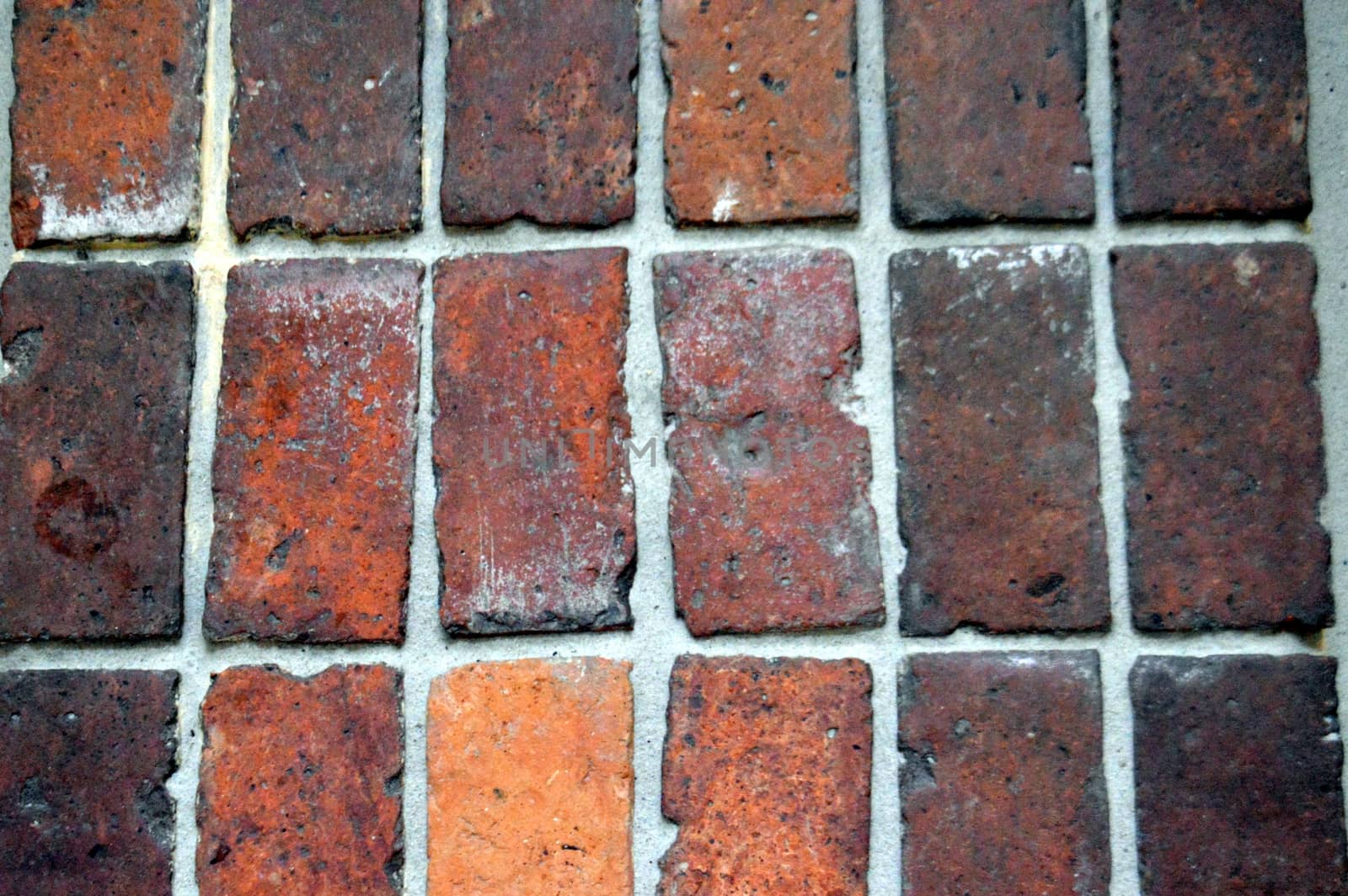 Lines of old red rectangular brick of an old ground