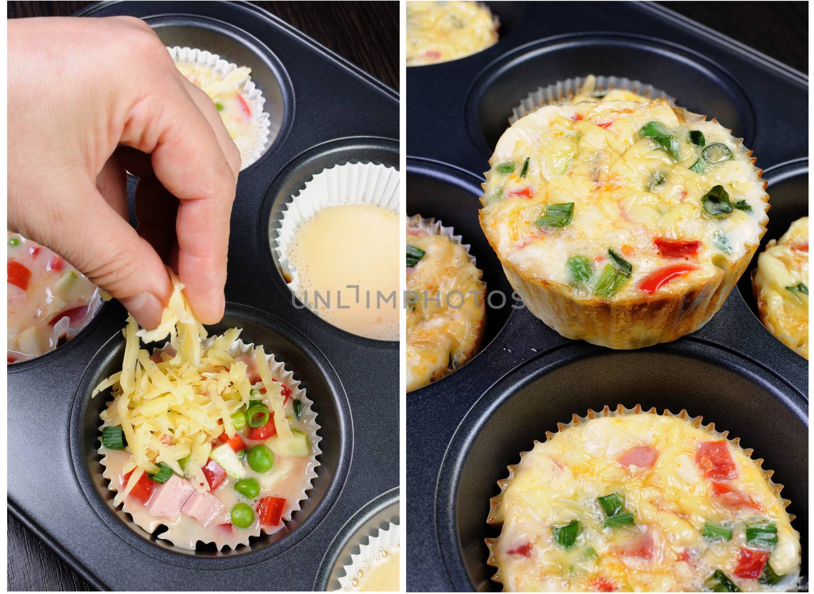 Baked vegetable casserole portion ham with cheese