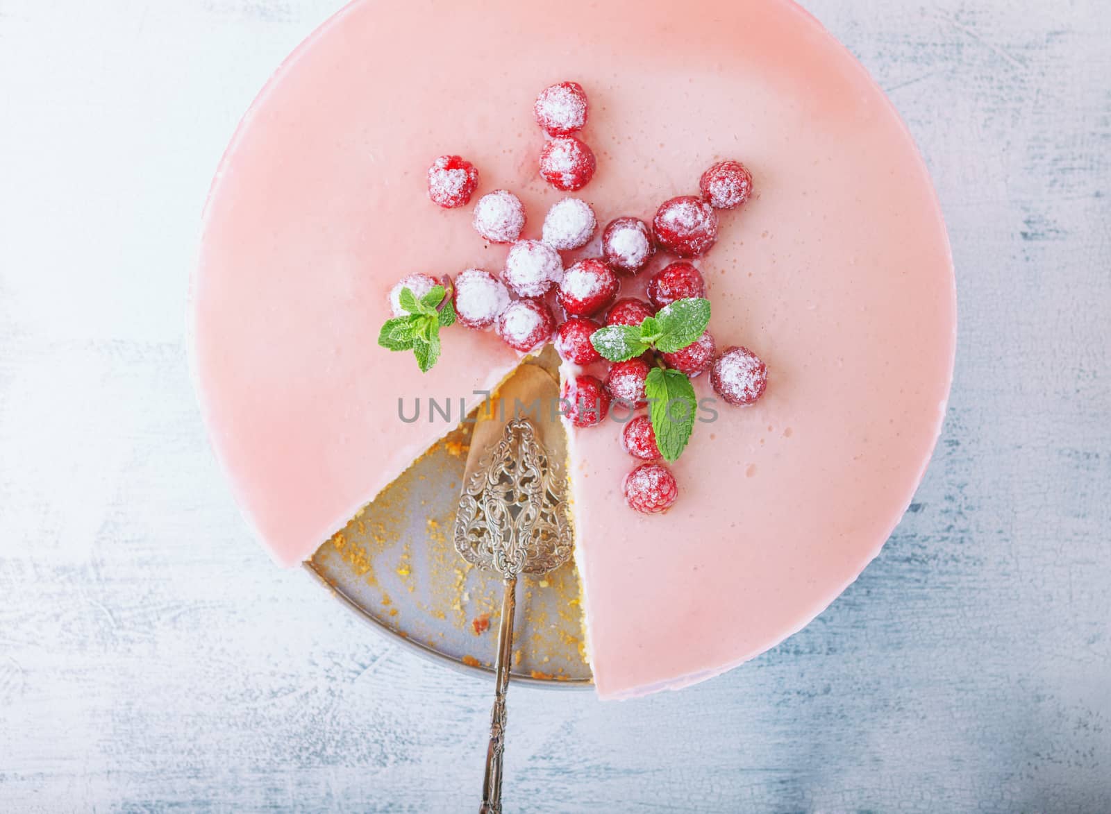 Raspberry yogurt cake decorated with the berries.