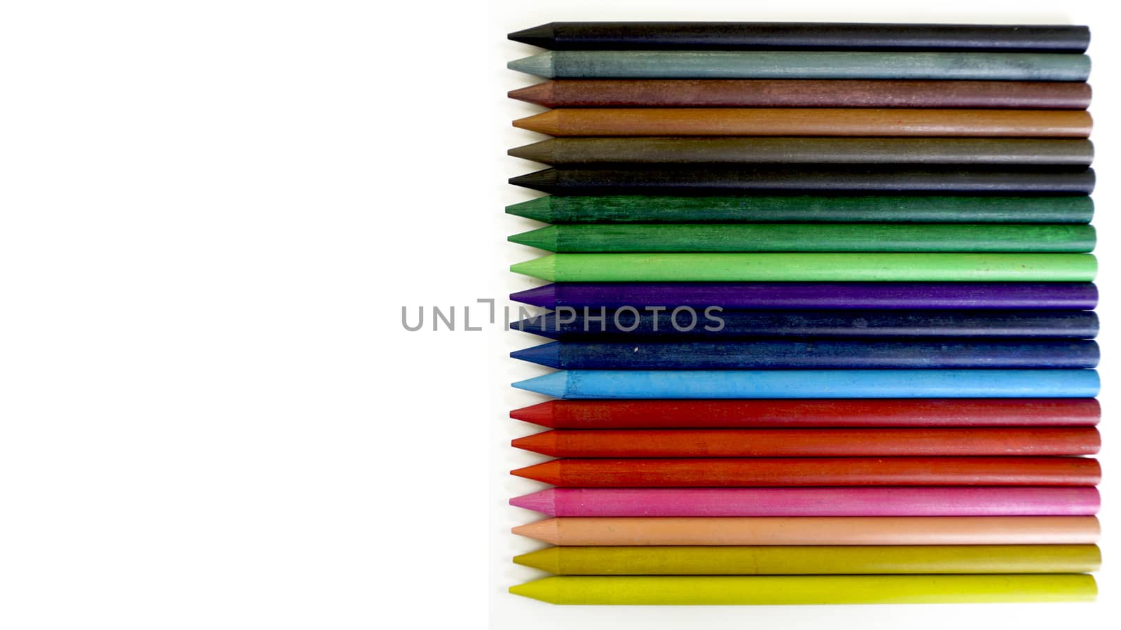 Full set Color pencils layout right hand side long horizontal isolated