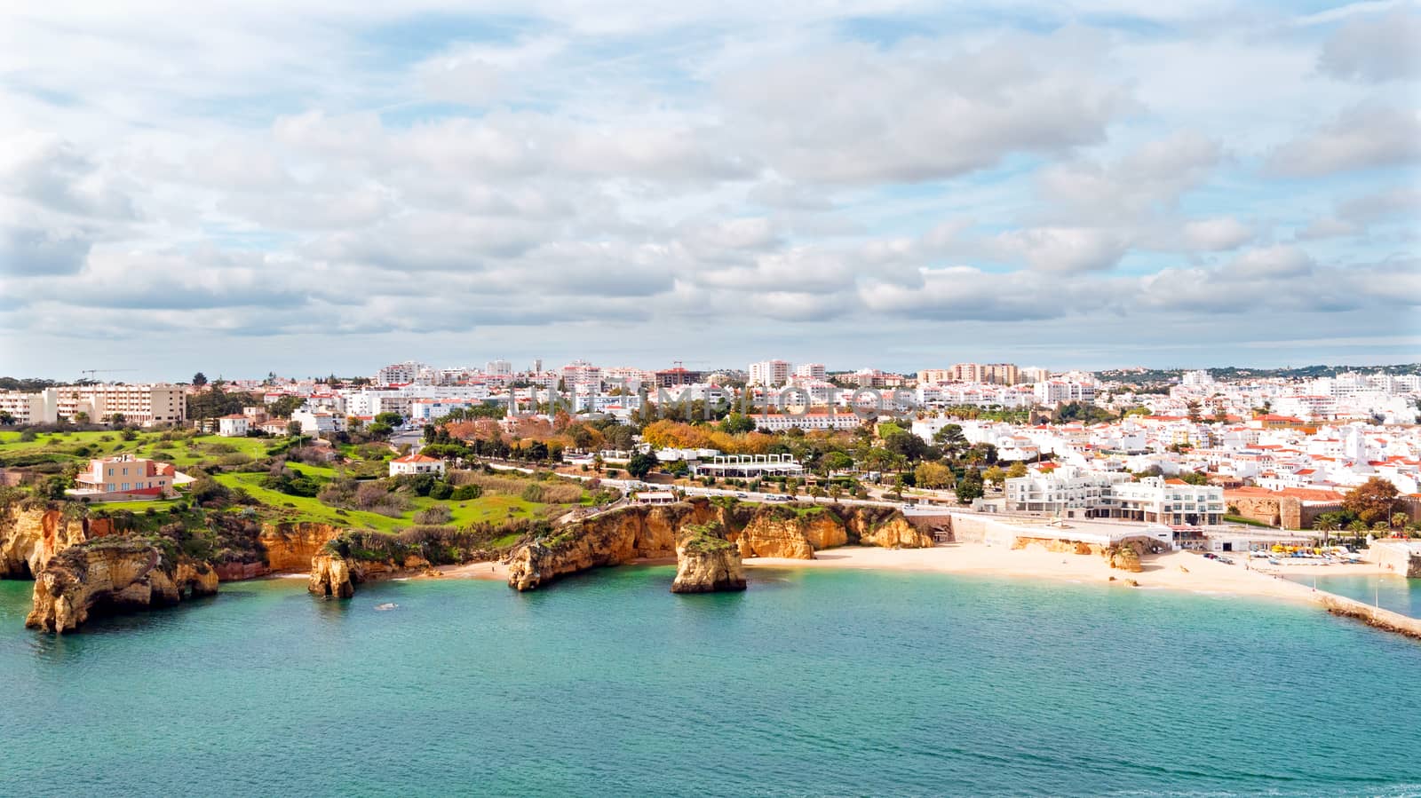 Aerial from the city Lagos in the Algarve in Portugal