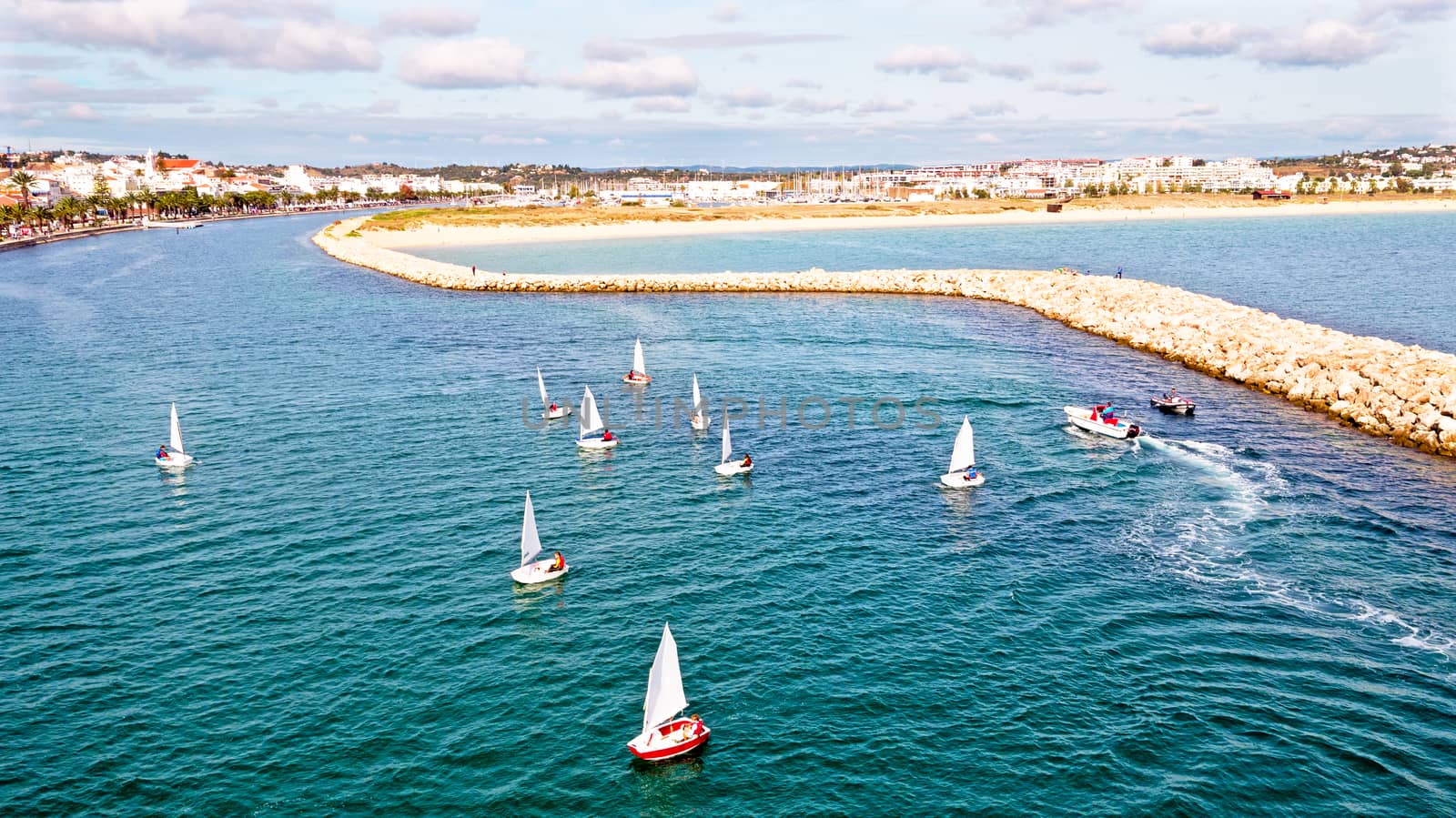 Aerial from the city Lagos in the Algarve in Portugal