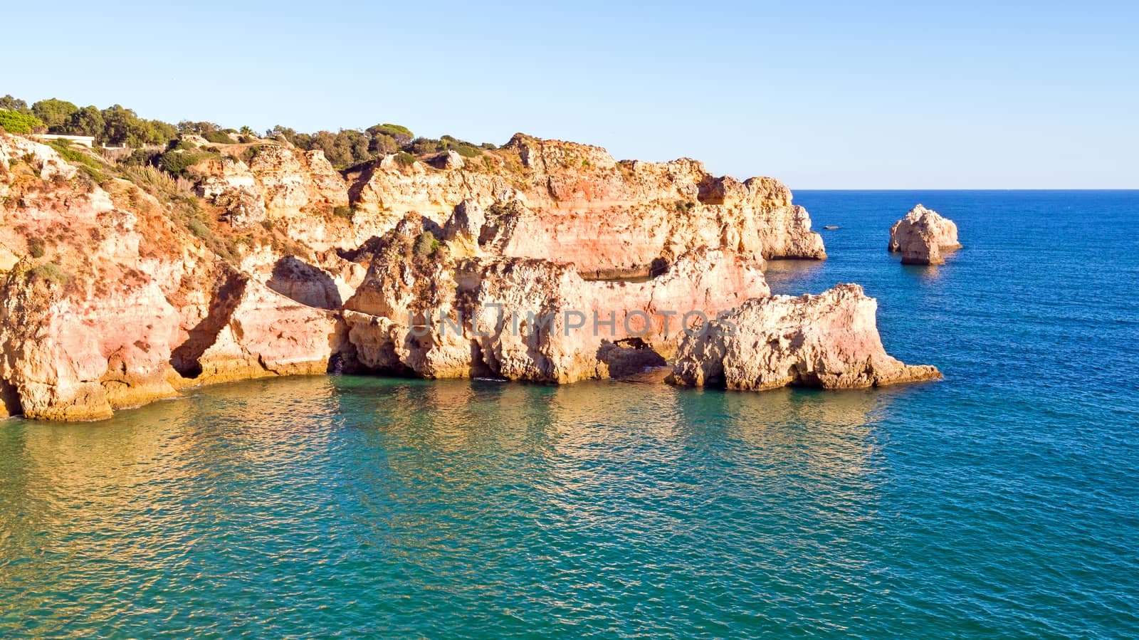 Aerial from natural rocks near Alvor in Portugal
