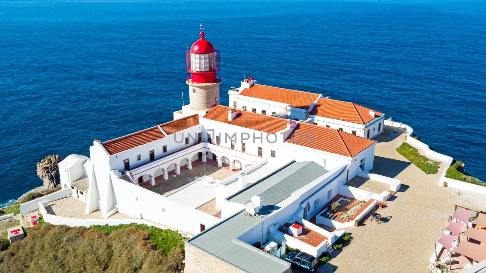 Aerial from lighthouse Cabo Vicente in Sagres Portugal