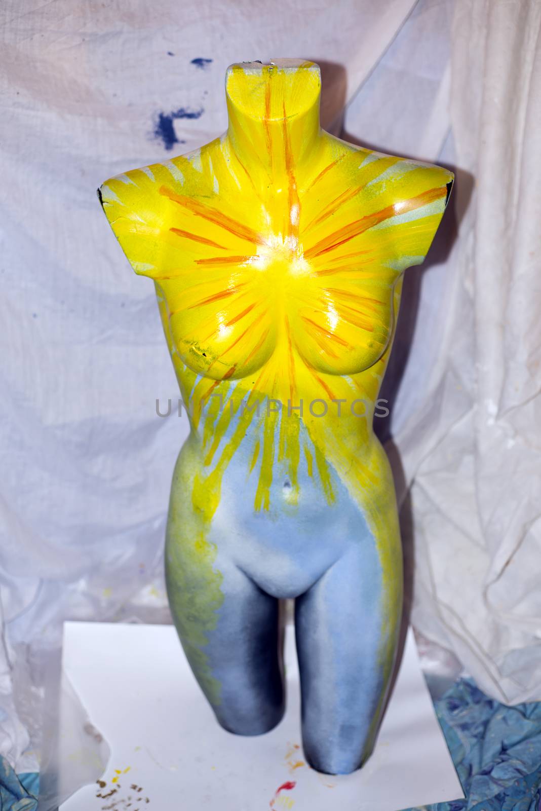 front of a painted mannequin by morrbyte