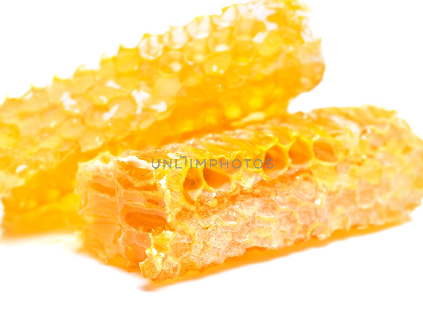 bee honeycomb with honey on a white background