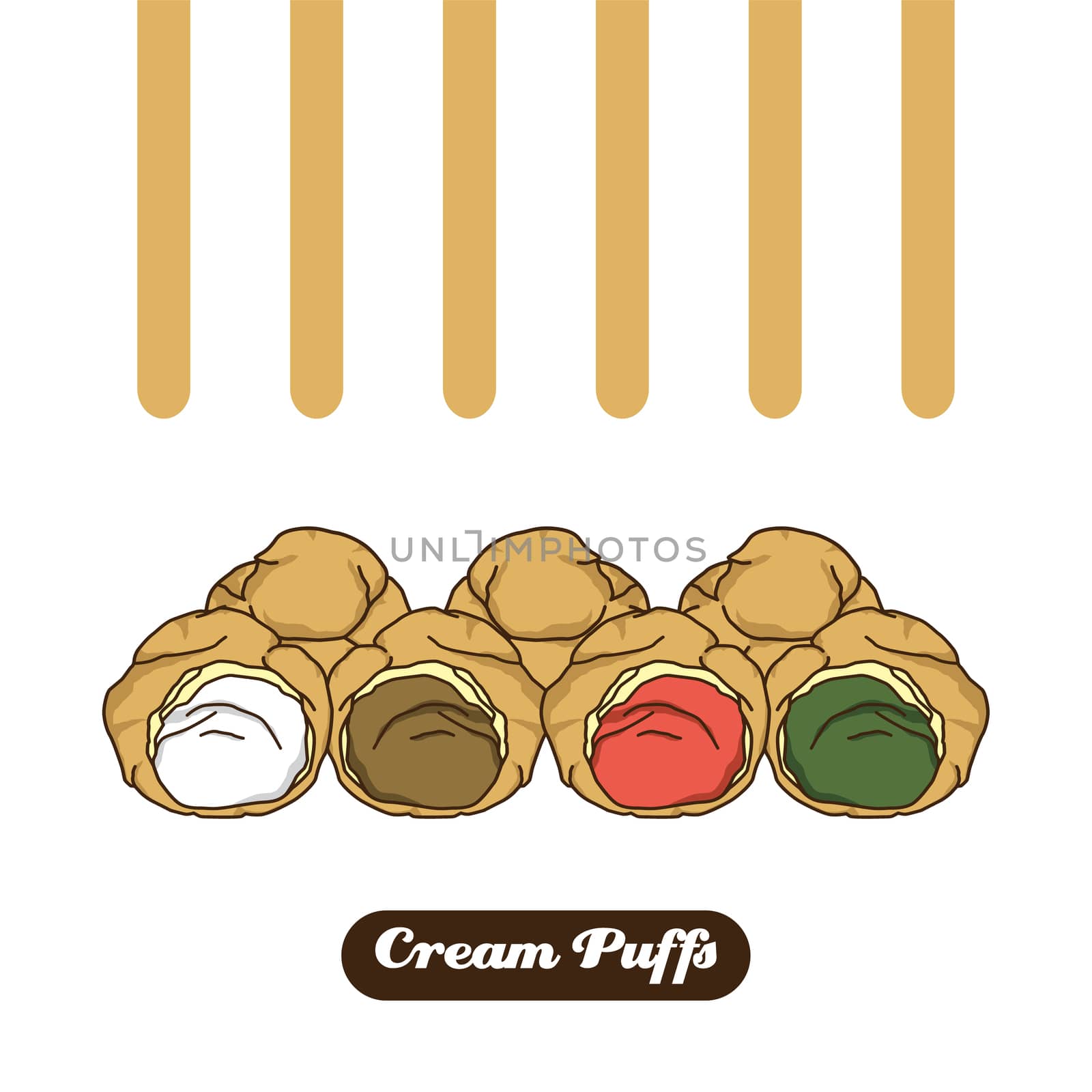 cream puff cake pastry theme vector art illustration