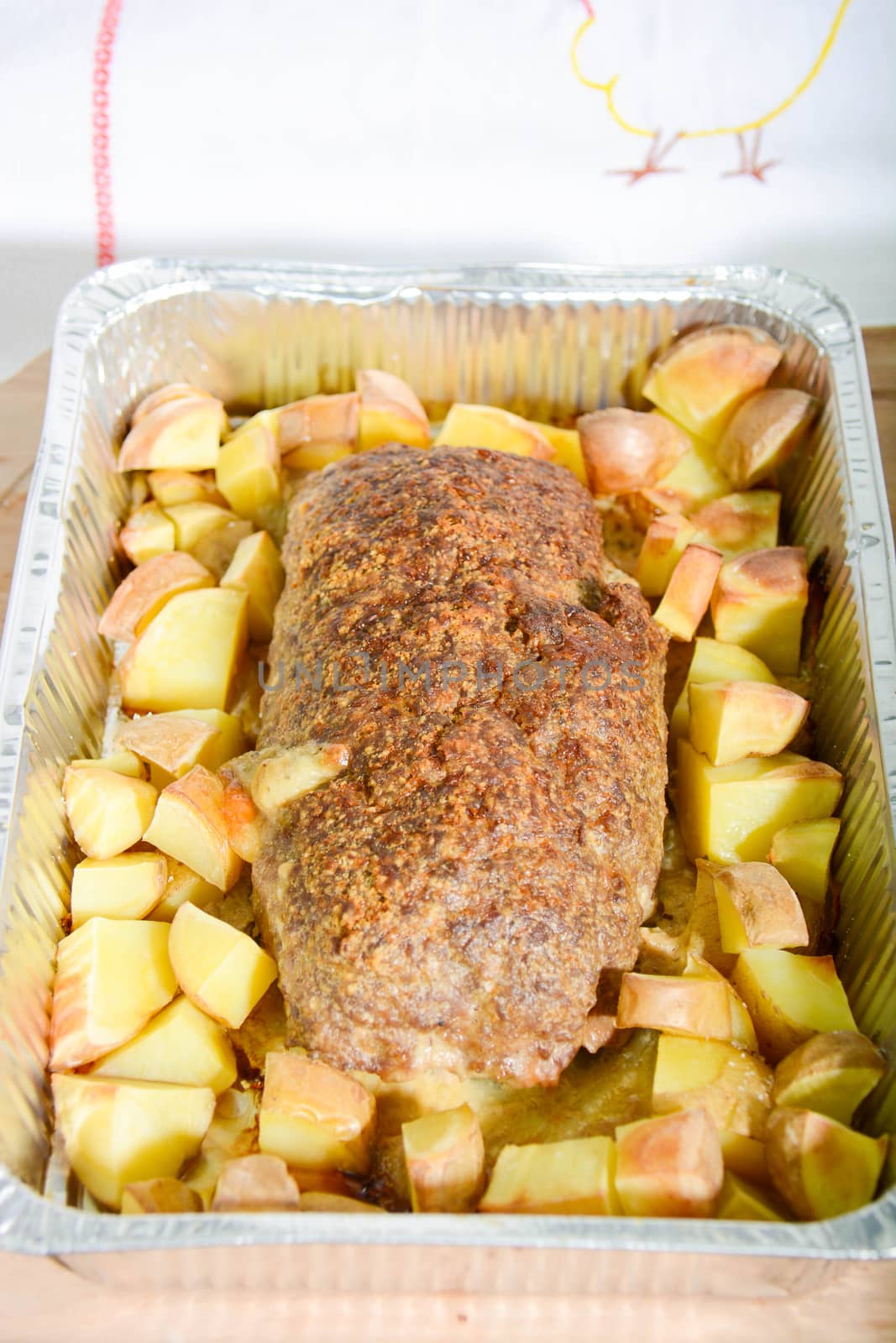 Italian meat loaf with cheese and mortadella