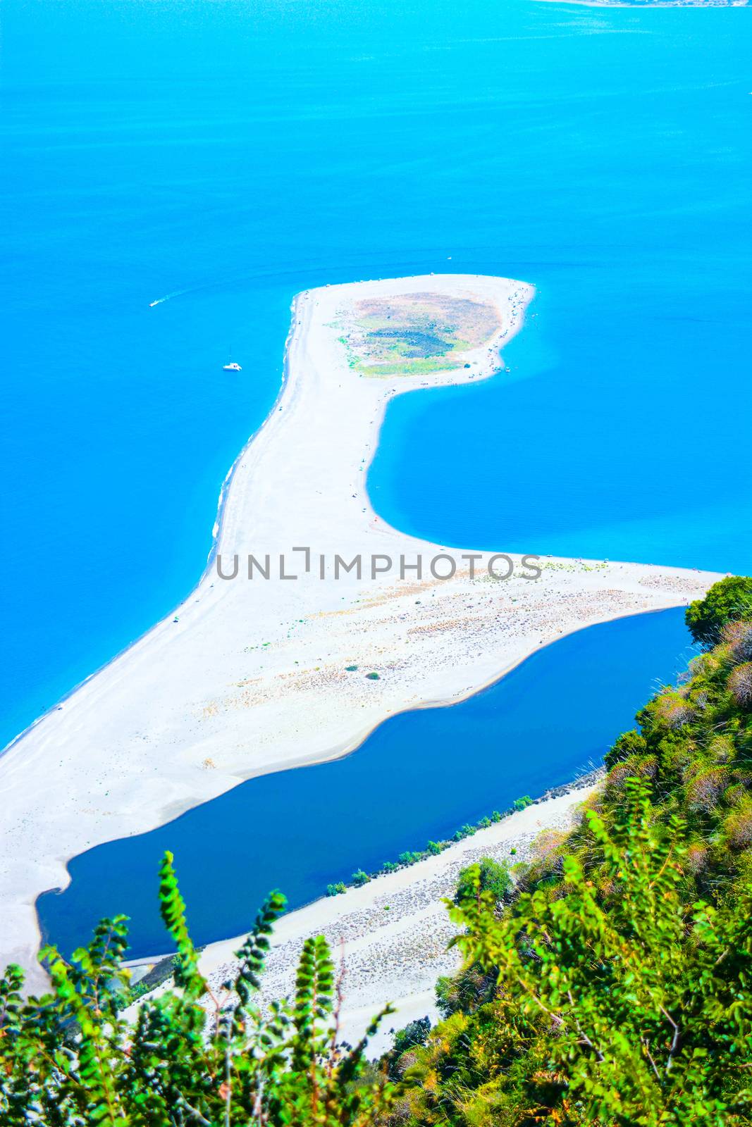 rare view of isthmus of tindari beach in sicily